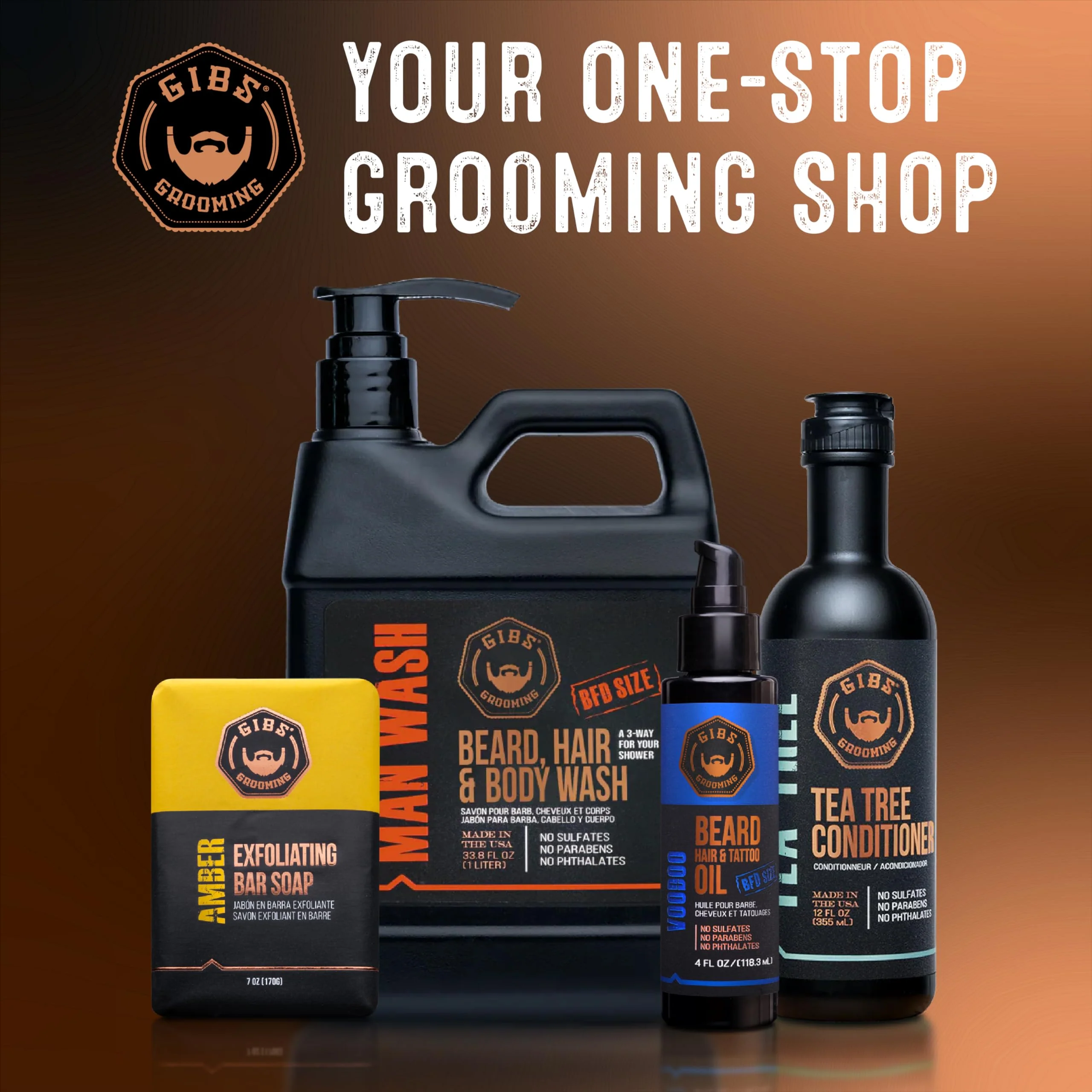GIBS Grooming - Original Man Wash (33.8 fl oz) 3-in-1 Beard, Hair, Body Soap - Citrus, Oak, Basil Scent - Sulfate Free - Tea Tree Oil, Hemp Oil, Protein - Mens Body Wash & Mens Shampoo - Made in USA - Image 6