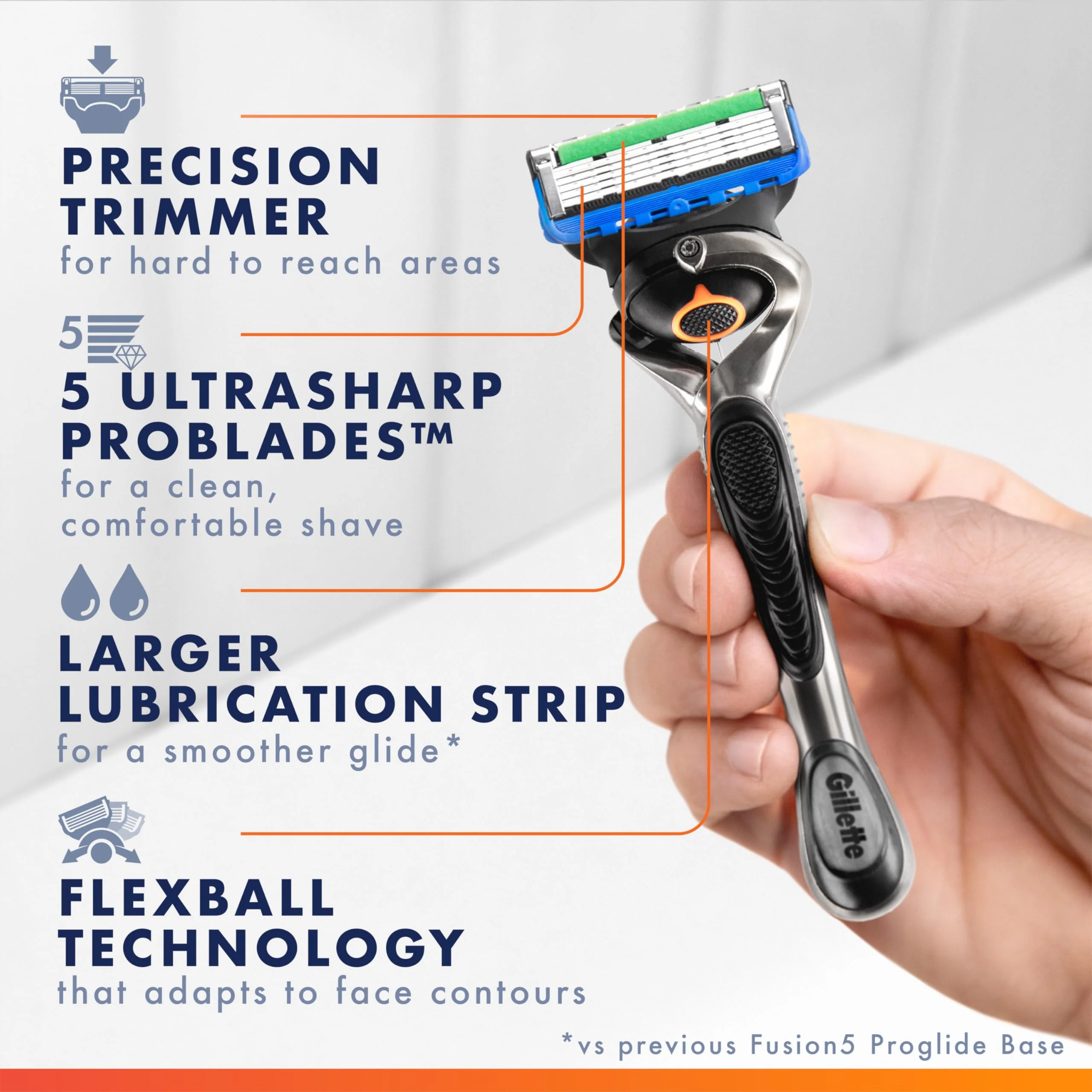 Gillette Fusion ProGlide Shaving Razor for Men, 1 Handle + 4 Blade Refills - Image 2