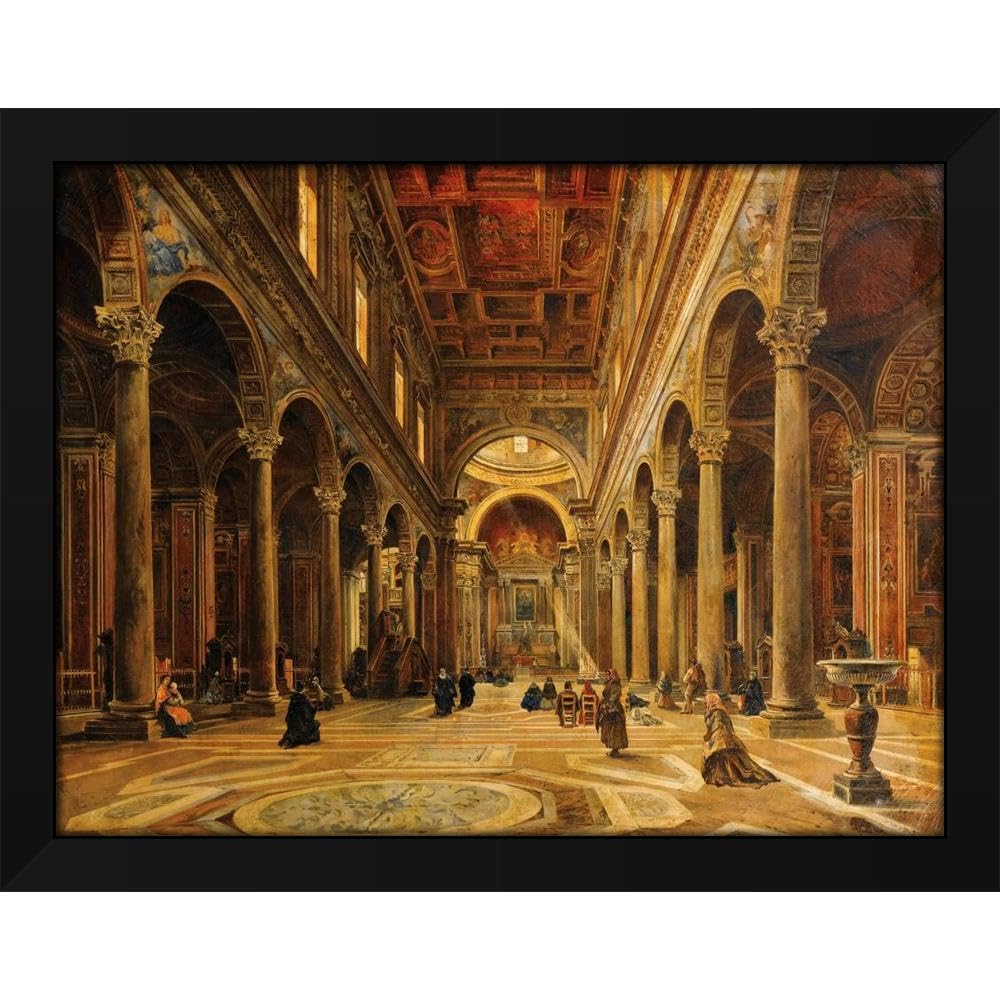 Giovanni Lanza 24x19 Black Modern Framed Art Print Titled: Church Interior - Image 2