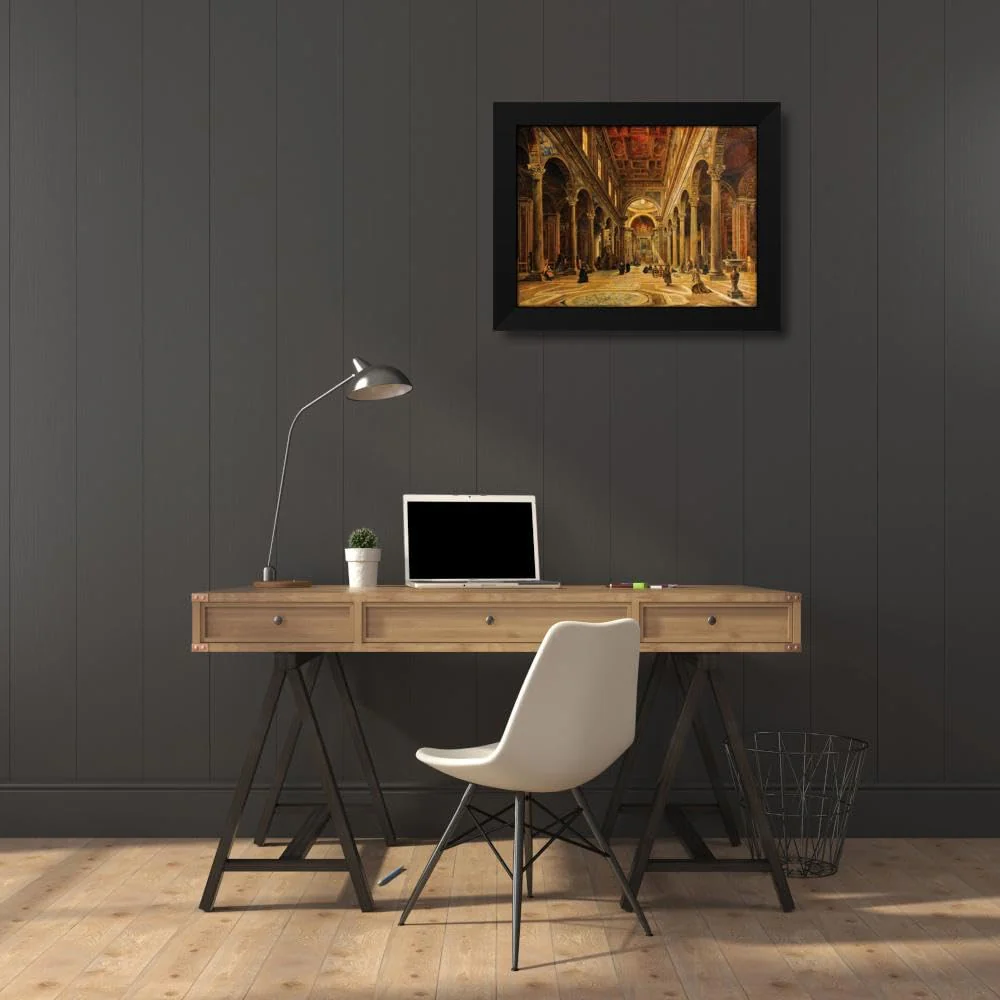 Giovanni Lanza 24x19 Black Modern Framed Art Print Titled: Church Interior - Image 3