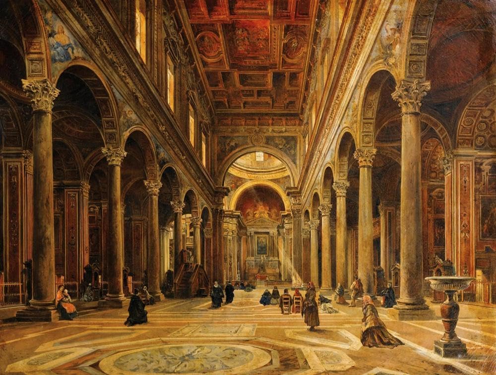 Giovanni Lanza 24x19 Black Modern Framed Art Print Titled: Church Interior - Image 4