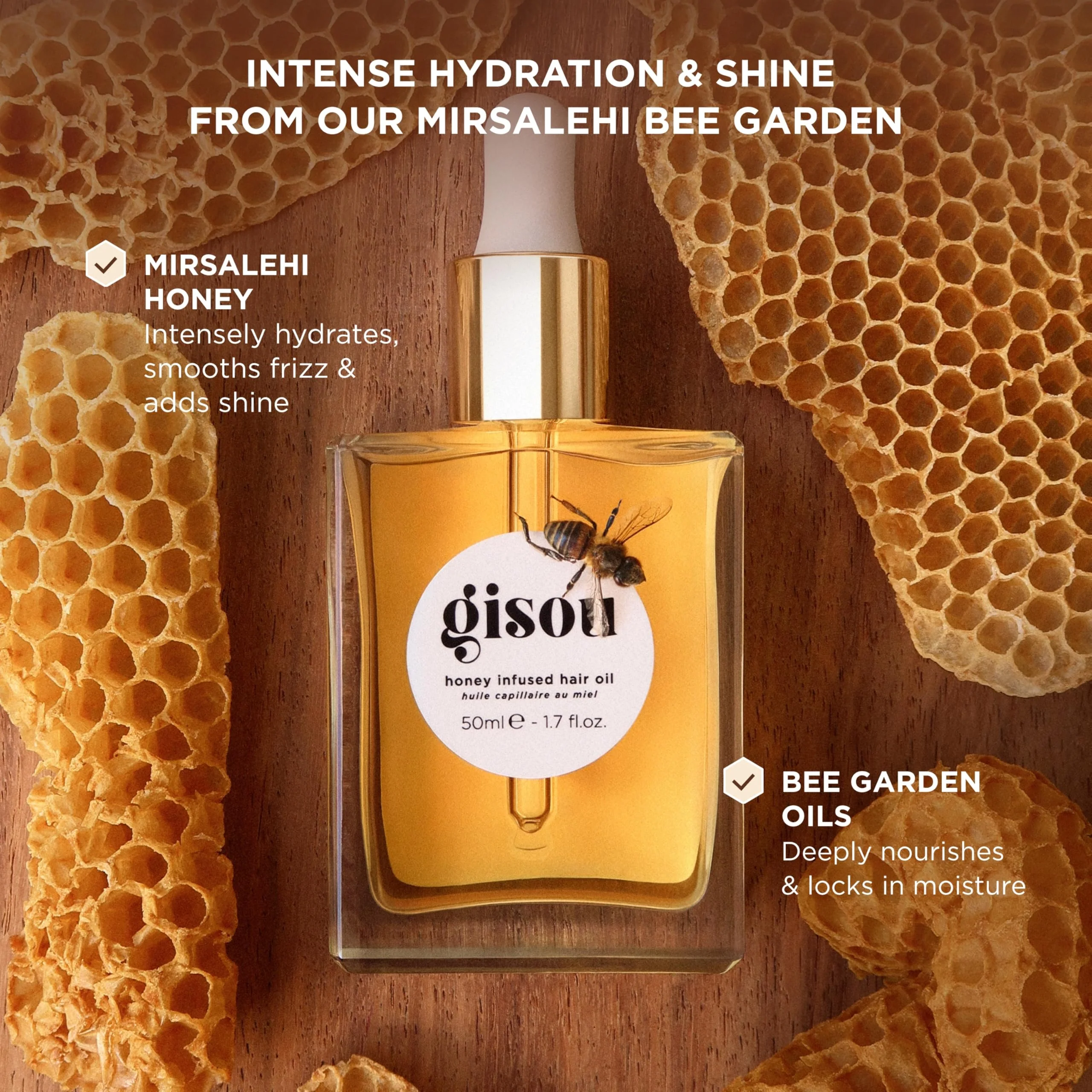 Gisou Honey Infused Hair Oil Mini - Hydrating & Frizz Control Treatment with Mirsalehi Honey, Adds Shine & Heat Protectant for All Hair Types, 0.7 Fl Oz - Image 4