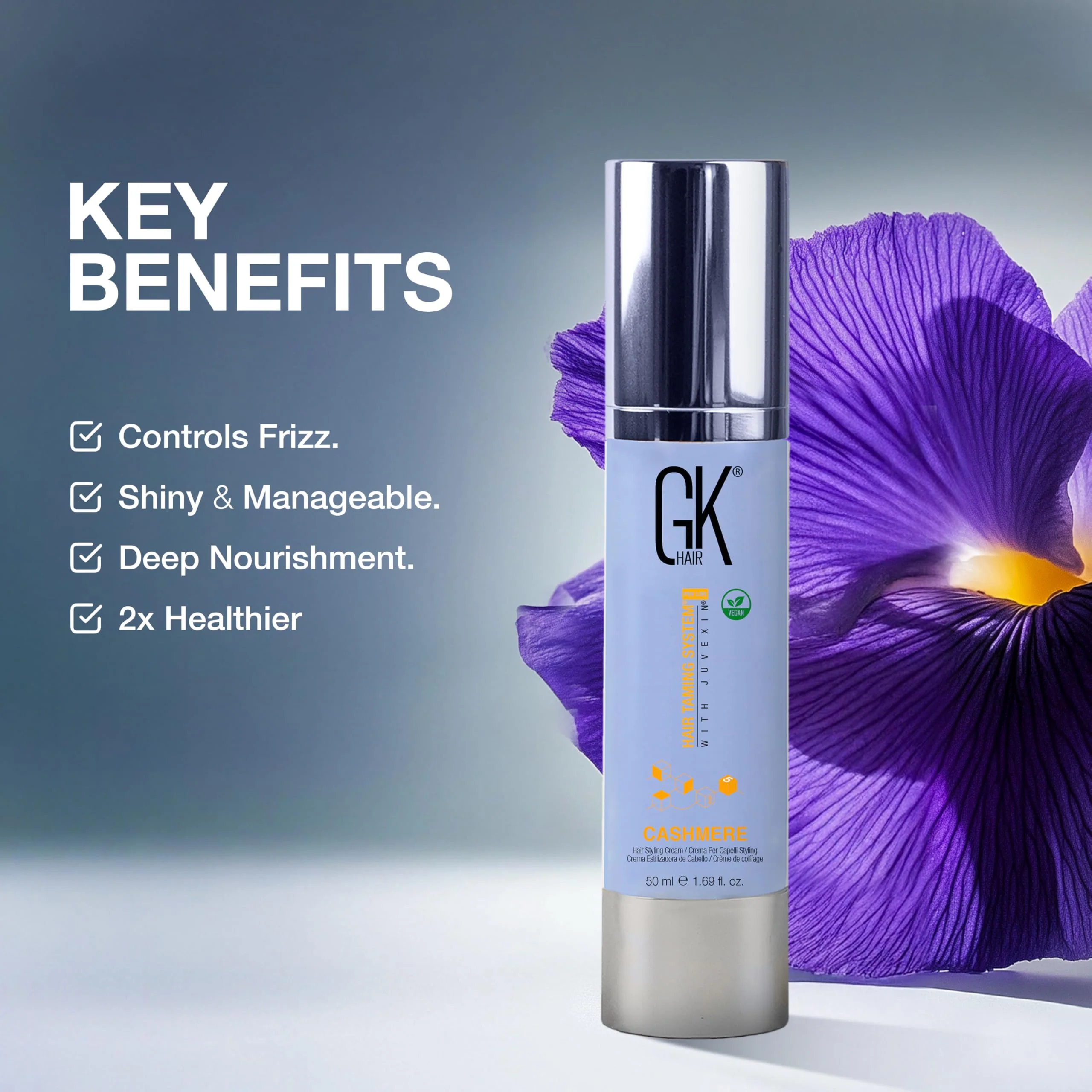 GK HAIR Cashmere Hair Cream 1.69 Oz – Smoothing & Shine Styling Cream with Argan Oil, Anti Frizz Hair Cream for Soft, Silky & Manageable Hair, Lightweight Styling Cream for All Hair Types - Image 5