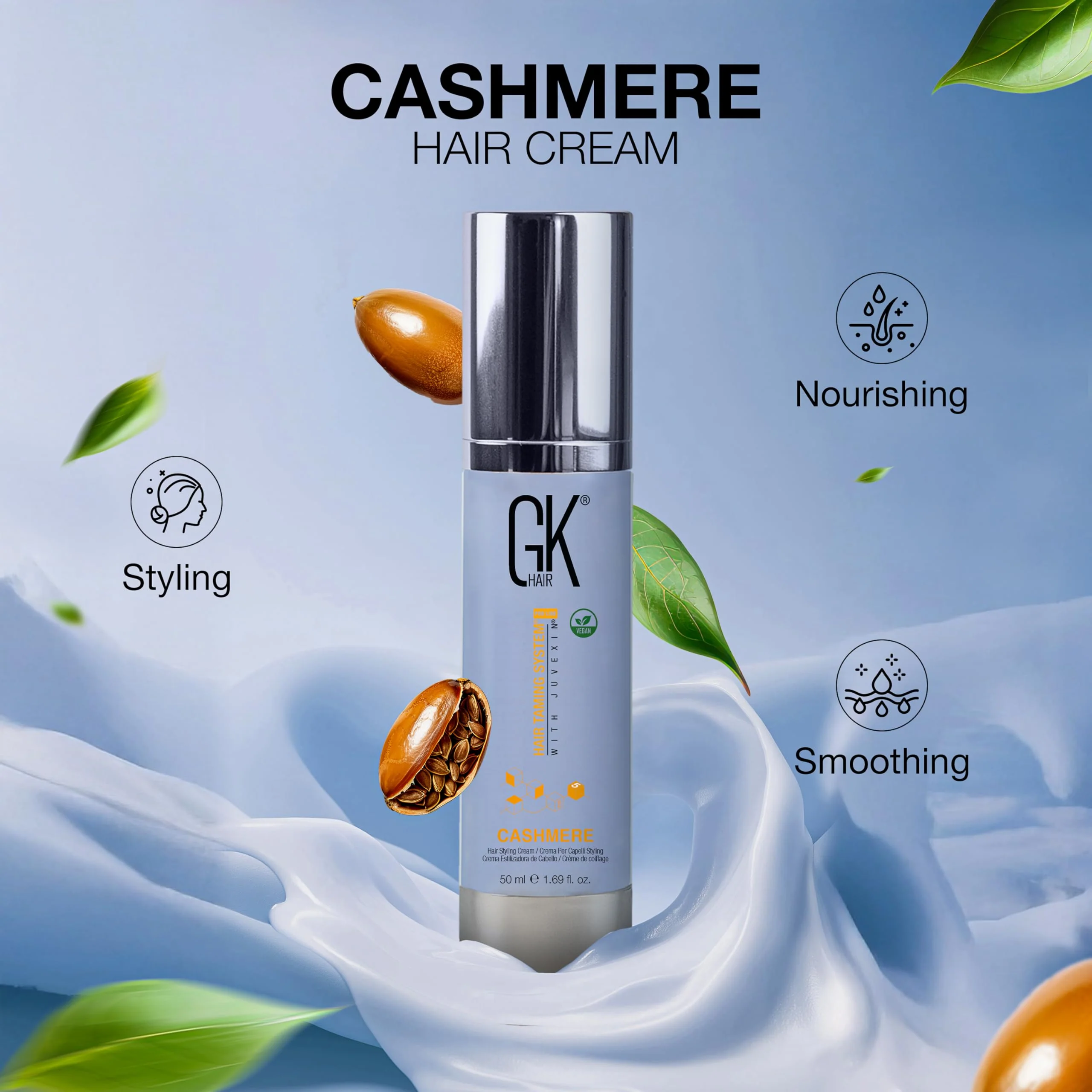 GK HAIR Cashmere Hair Cream 1.69 Oz – Smoothing & Shine Styling Cream with Argan Oil, Anti Frizz Hair Cream for Soft, Silky & Manageable Hair, Lightweight Styling Cream for All Hair Types - Image 7