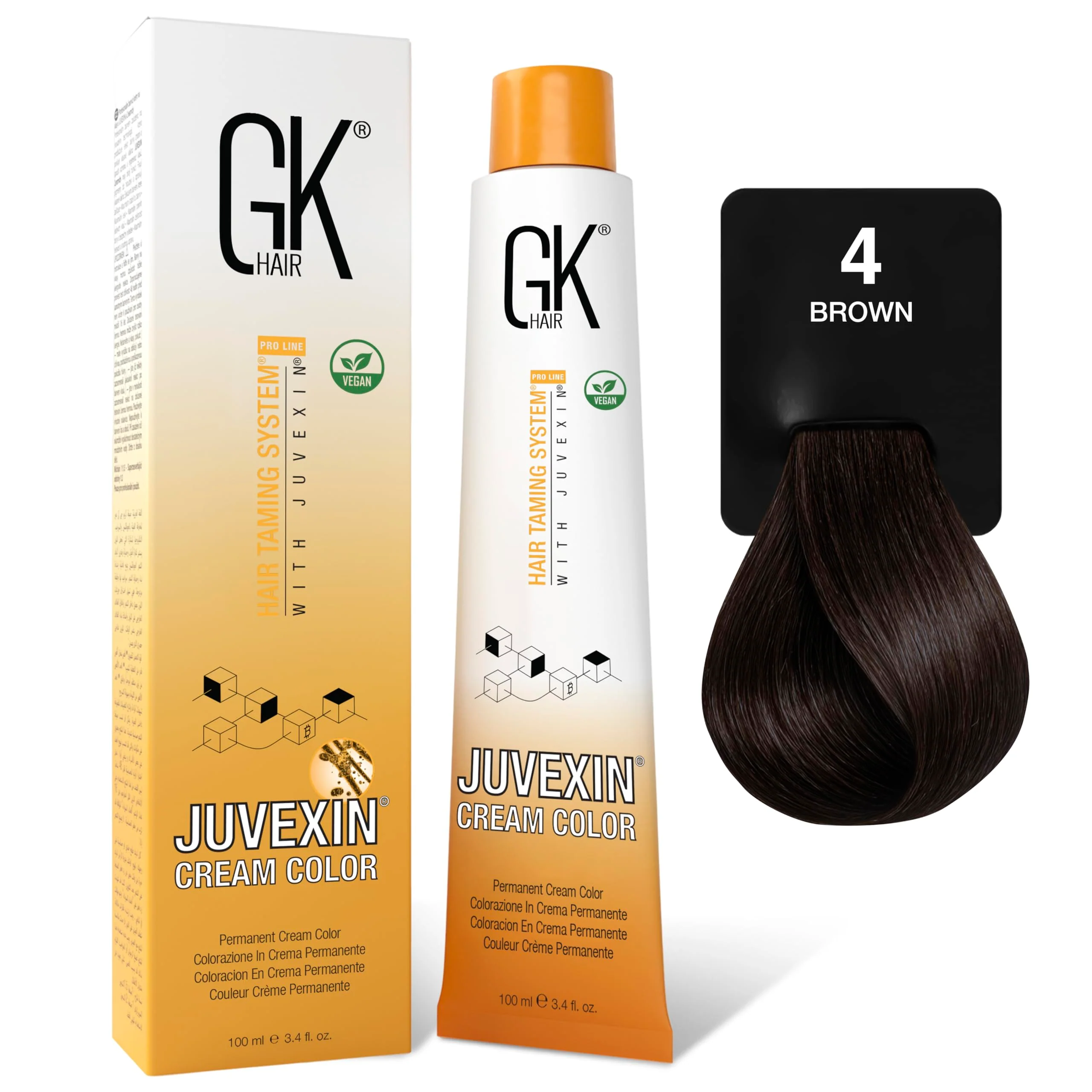 GK HAIR Color Cream 4.0 Natural Brown – 100% Grey Coverage | Semi, Demi or Permanent Results | 8–10 Vol Semi | 20-30-40 Vol Permanent – Salon Quality Hair Dye – For Women & Men 3.4 Oz