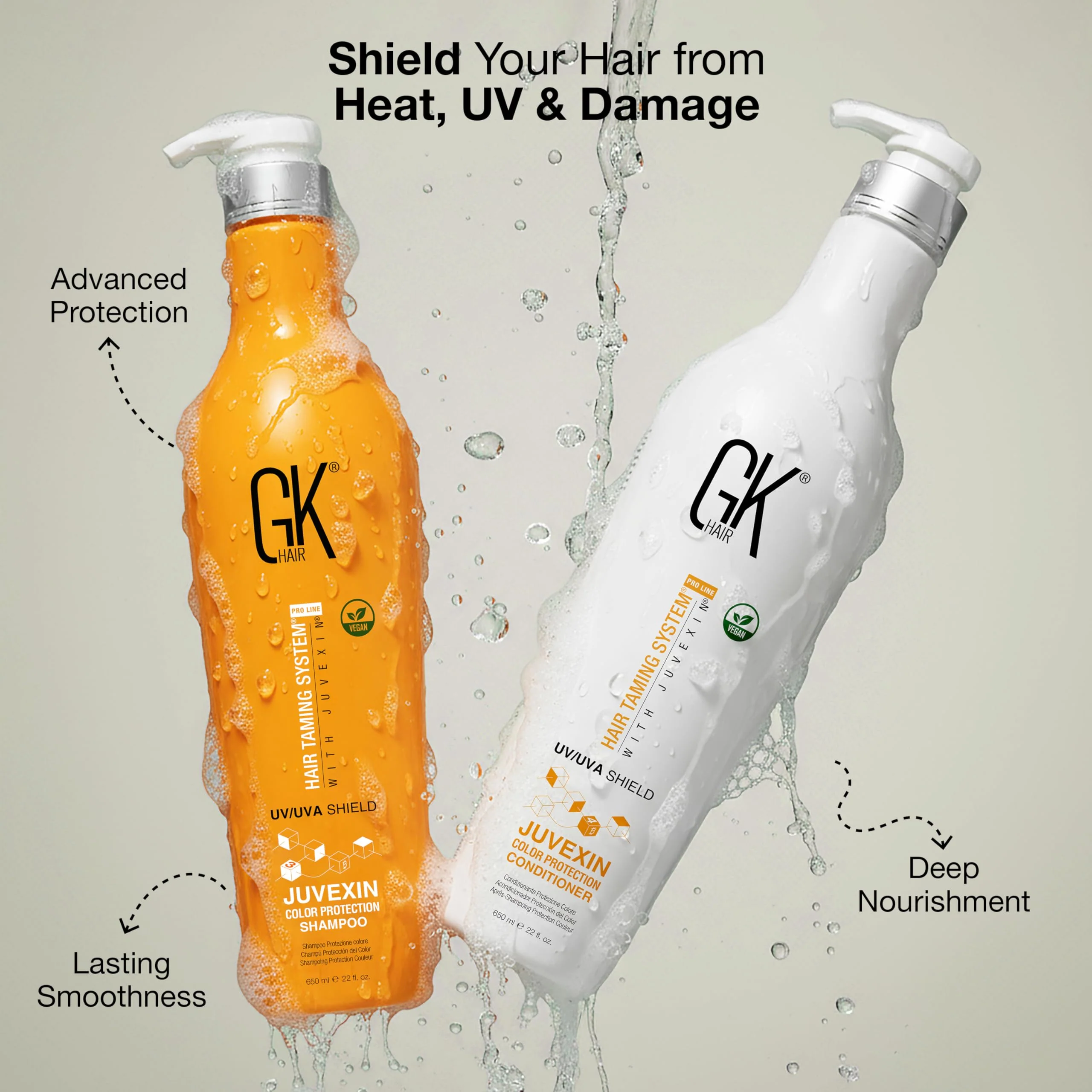 GK HAIR Color Protection Shield Shampoo and Conditioner – Blocks UV/UVA Rays – Color Treated Hair from Fading – Deep Hydration, Frizz Control, Restores Softness and Hydration - Image 3