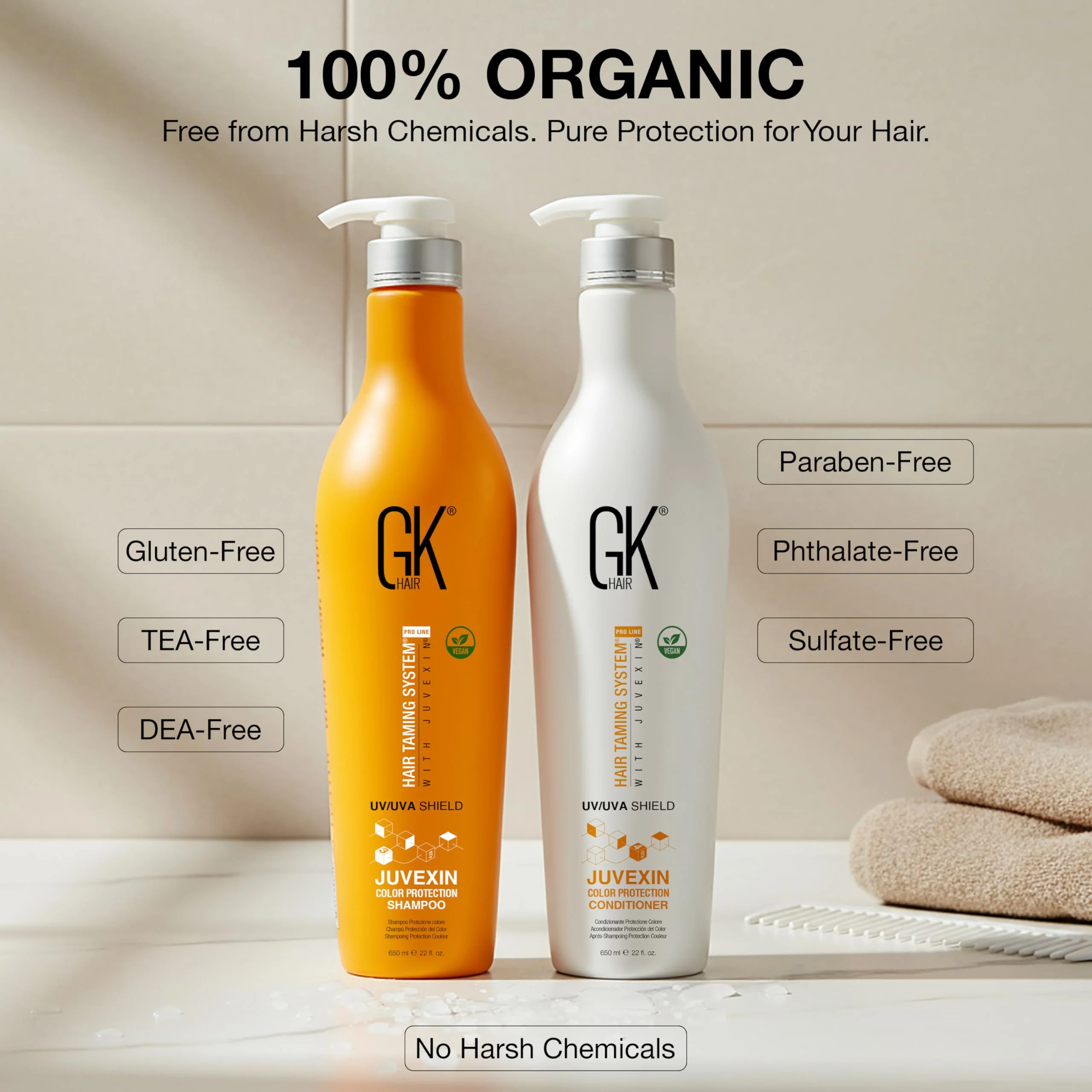 GK HAIR Color Protection Shield Shampoo and Conditioner – Blocks UV/UVA Rays – Color Treated Hair from Fading – Deep Hydration, Frizz Control, Restores Softness and Hydration - Image 5
