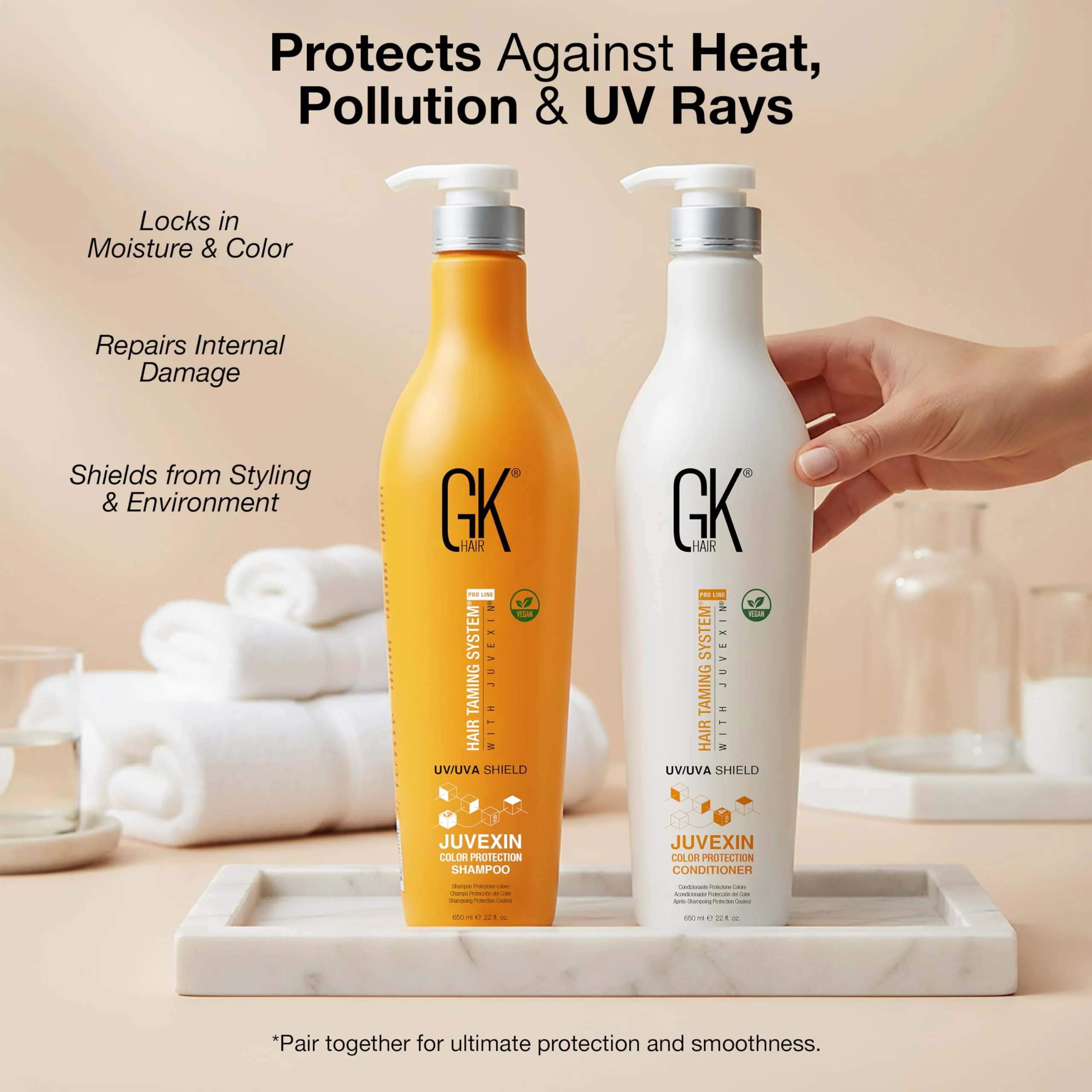 GK HAIR Color Protection Shield Shampoo and Conditioner – Blocks UV/UVA Rays – Color Treated Hair from Fading – Deep Hydration, Frizz Control, Restores Softness and Hydration - Image 7