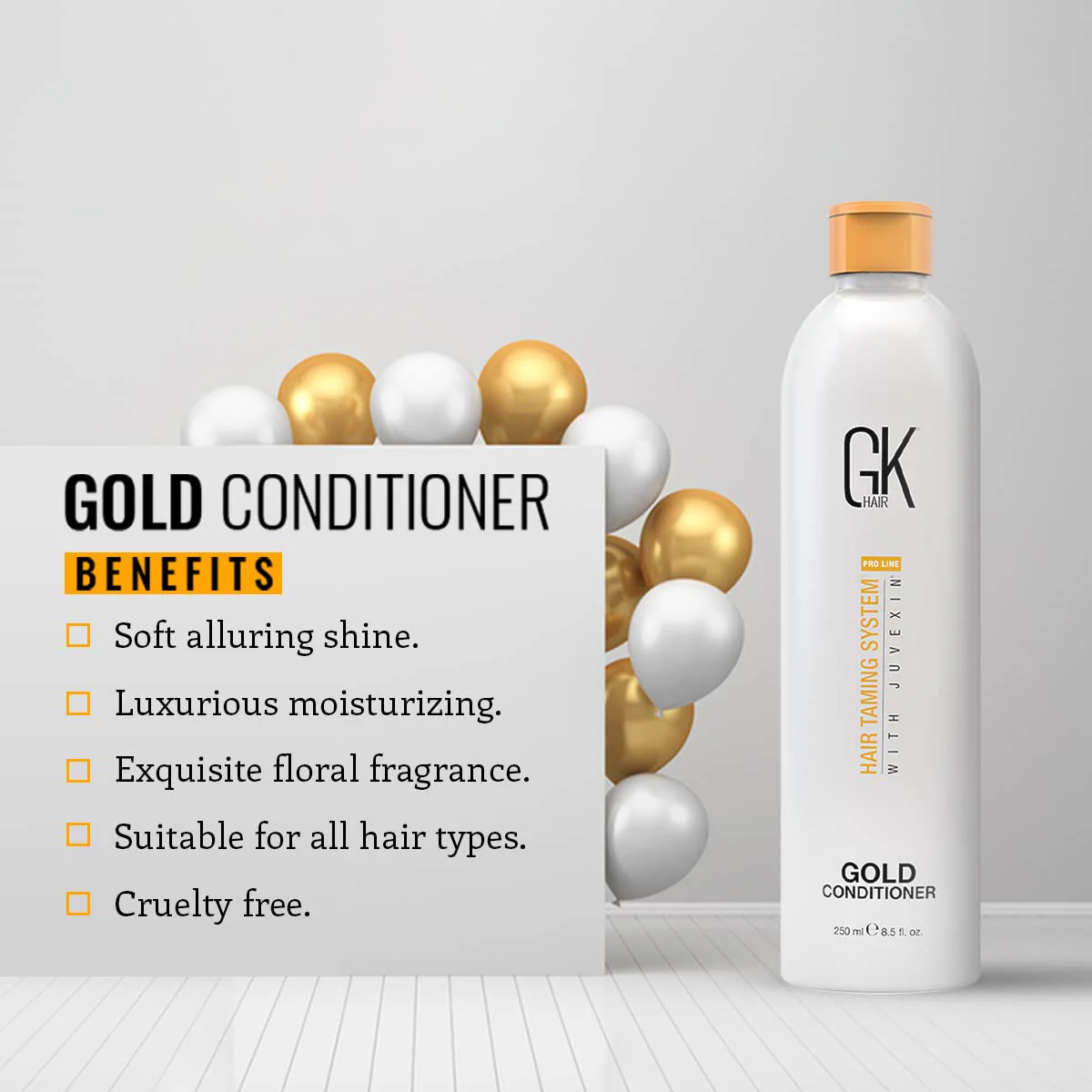 GK HAIR Global Keratin Gold Conditioner (8.5 Fl Oz/250ml) Hair Moisturizing Shine and Protection With Argan Oil, Shea Butter, Natural Oils All Hair Types - Image 3