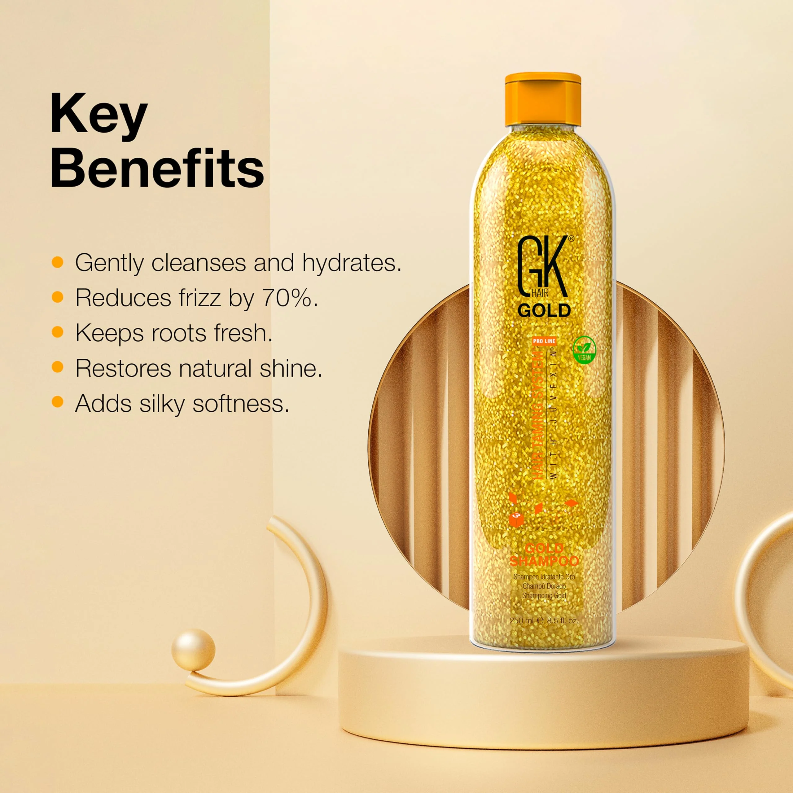 GK HAIR Gold Shampoo 8.5 Oz Hydrating Hair Cleanser with Aloe Vera and Shea Butter for Dry Damaged Hair Frizz Control Smooth Soft Shine Wild Orchid Fragrance - Image 4