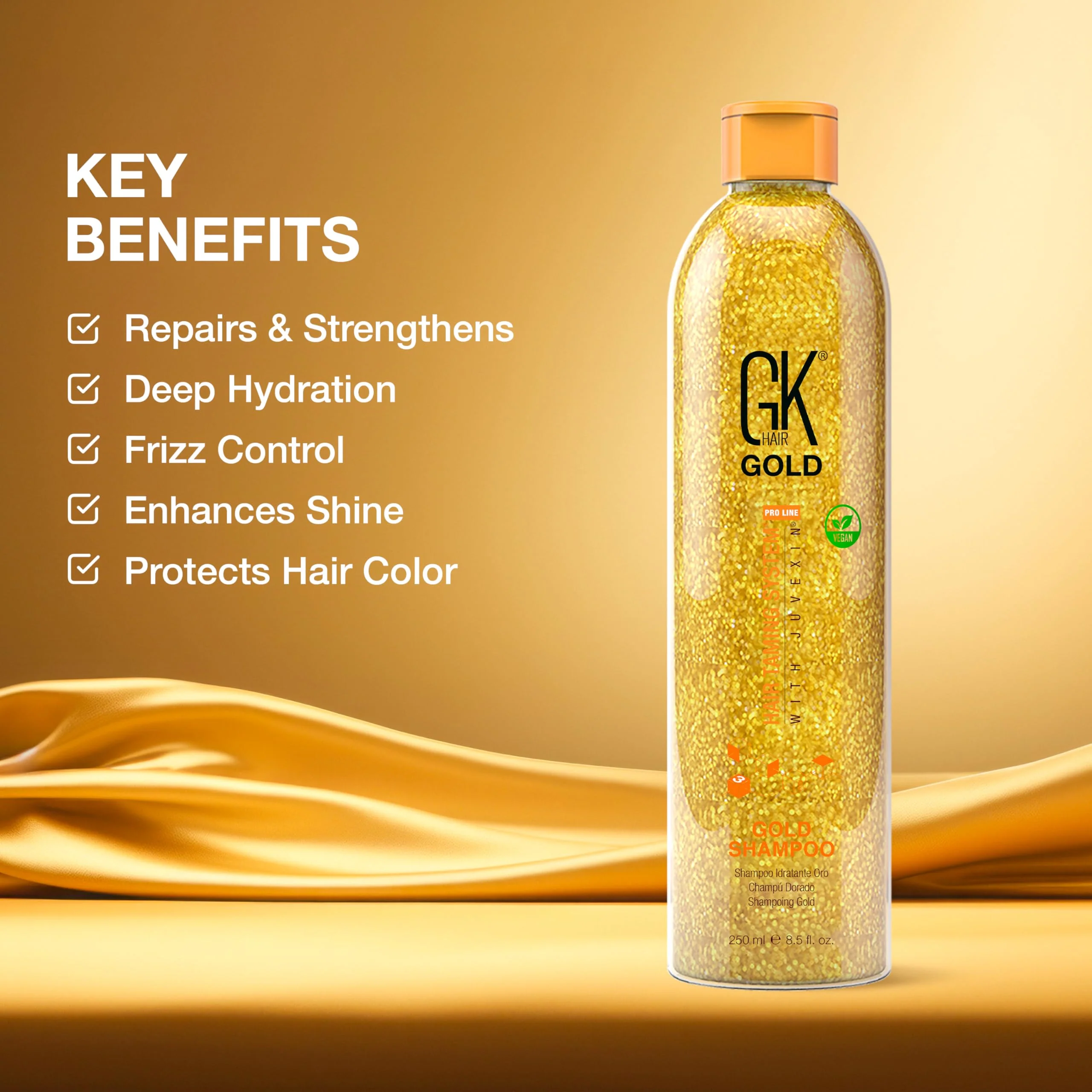 GK HAIR Gold Shampoo 8.5 Oz Hydrating Hair Cleanser with Aloe Vera and Shea Butter for Dry Damaged Hair Frizz Control Smooth Soft Shine Wild Orchid Fragrance - Image 7
