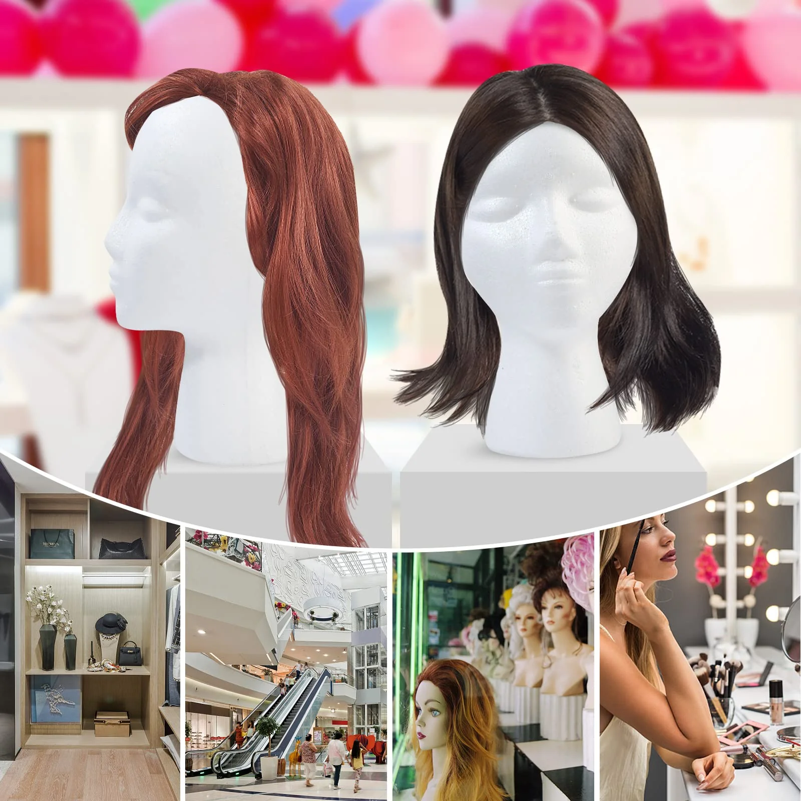 GliSun 3 Pcs Foam Wig Head, Styrofoam Mannequin Head with Female Face for Multipurpose Wigs Display Stand, Model, Mask, Hat Display Stand, Art Work Painting - Image 2
