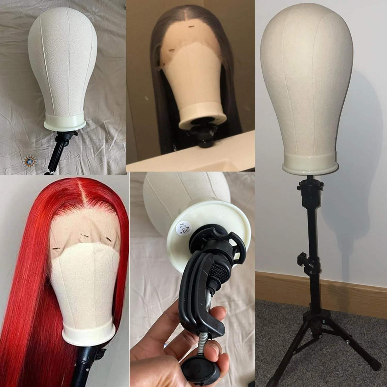 GOODColla Mannequin Canvas Head with Wig Stand for Making Display, Cork Canvas Block Head with Wig Caps, Canvas Mannequin Head with T Pins Set Hair Styling Practice Display - Image 7