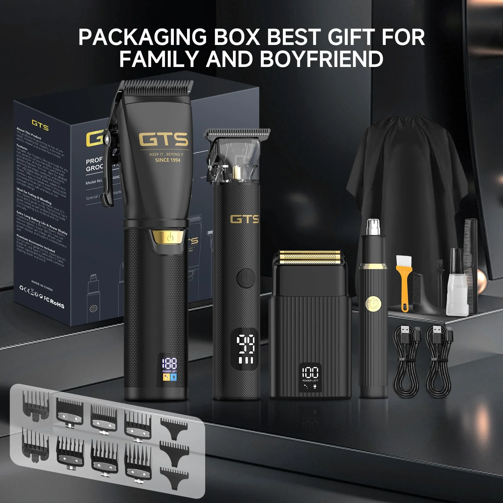 GTS Hair Clippers for Men Professional, Beard Trimmer Kits & Sets, Cordless Mens Hair Trimmer, Electric Shavers, Haircutting Machine with LED Display, for Barber 4 in 1 - Image 4