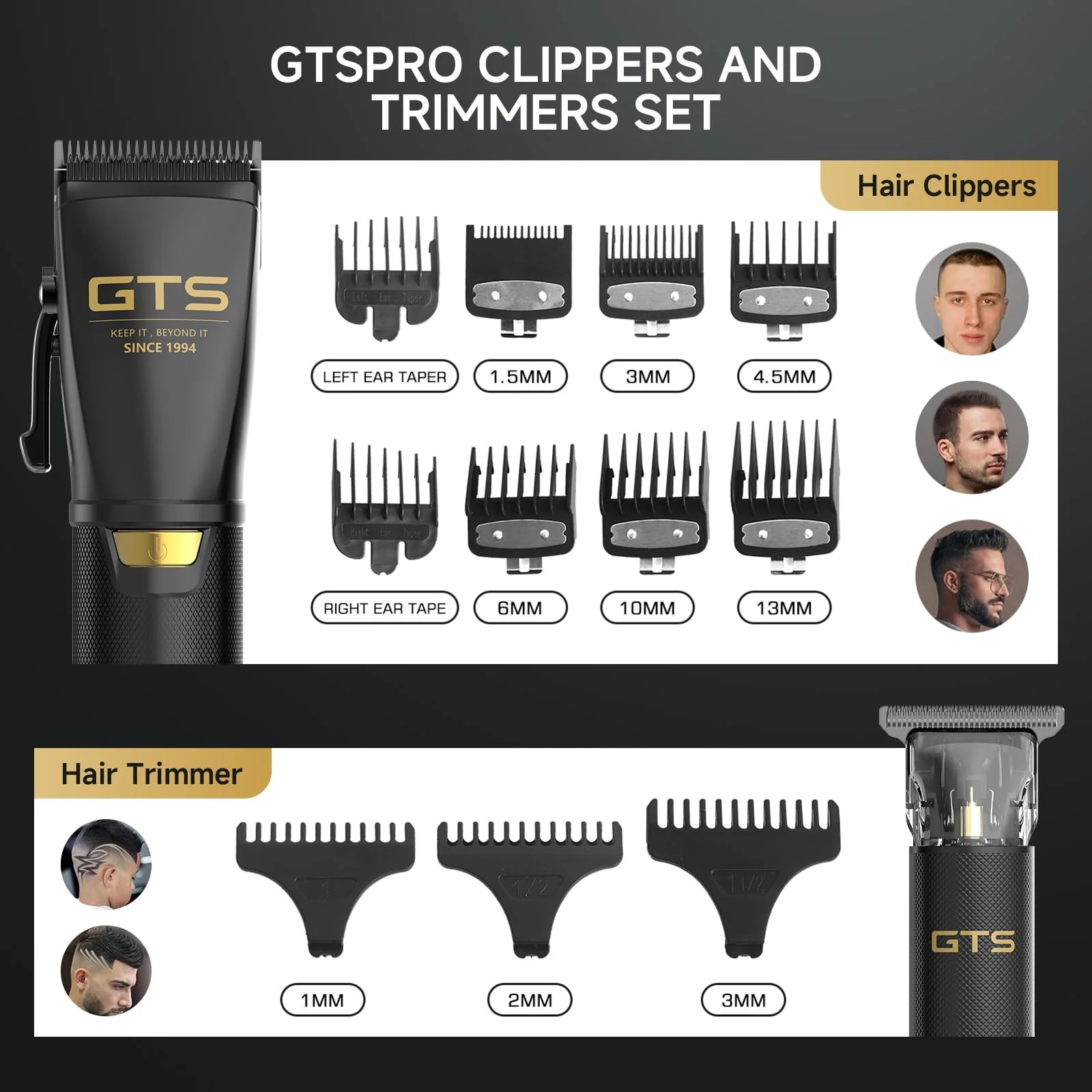 GTS Hair Clippers for Men Professional, Beard Trimmer Kits & Sets, Cordless Mens Hair Trimmer, Electric Shavers, Haircutting Machine with LED Display, for Barber 4 in 1 - Image 6