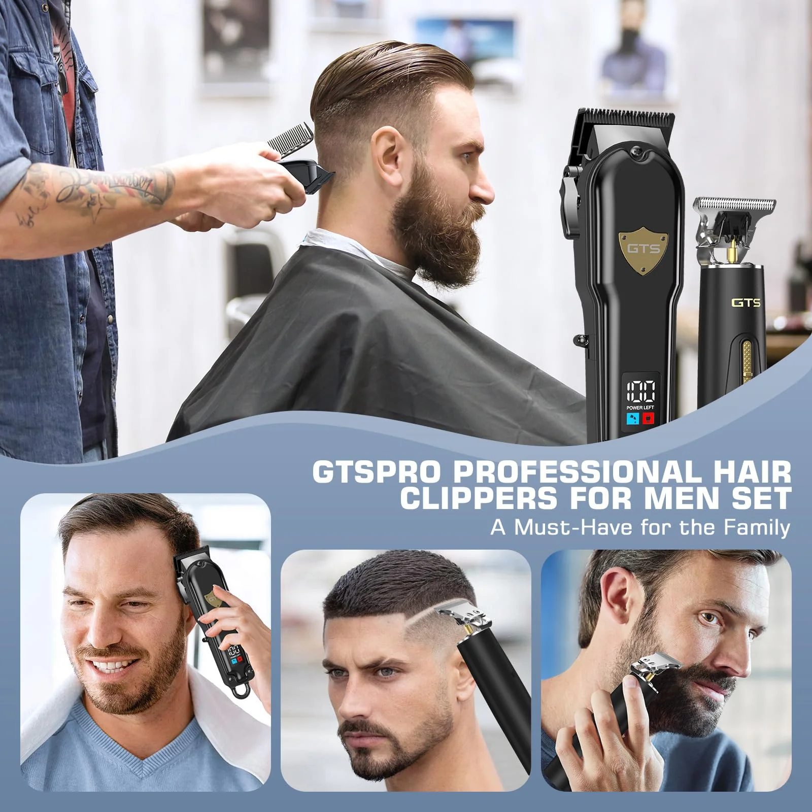 GTSPro Hair Clippers for Men, Clippers and Trimmers Set, Barber Clippers, Electric Hair Trimmer with Box, Gifts for Men Black - Image 5
