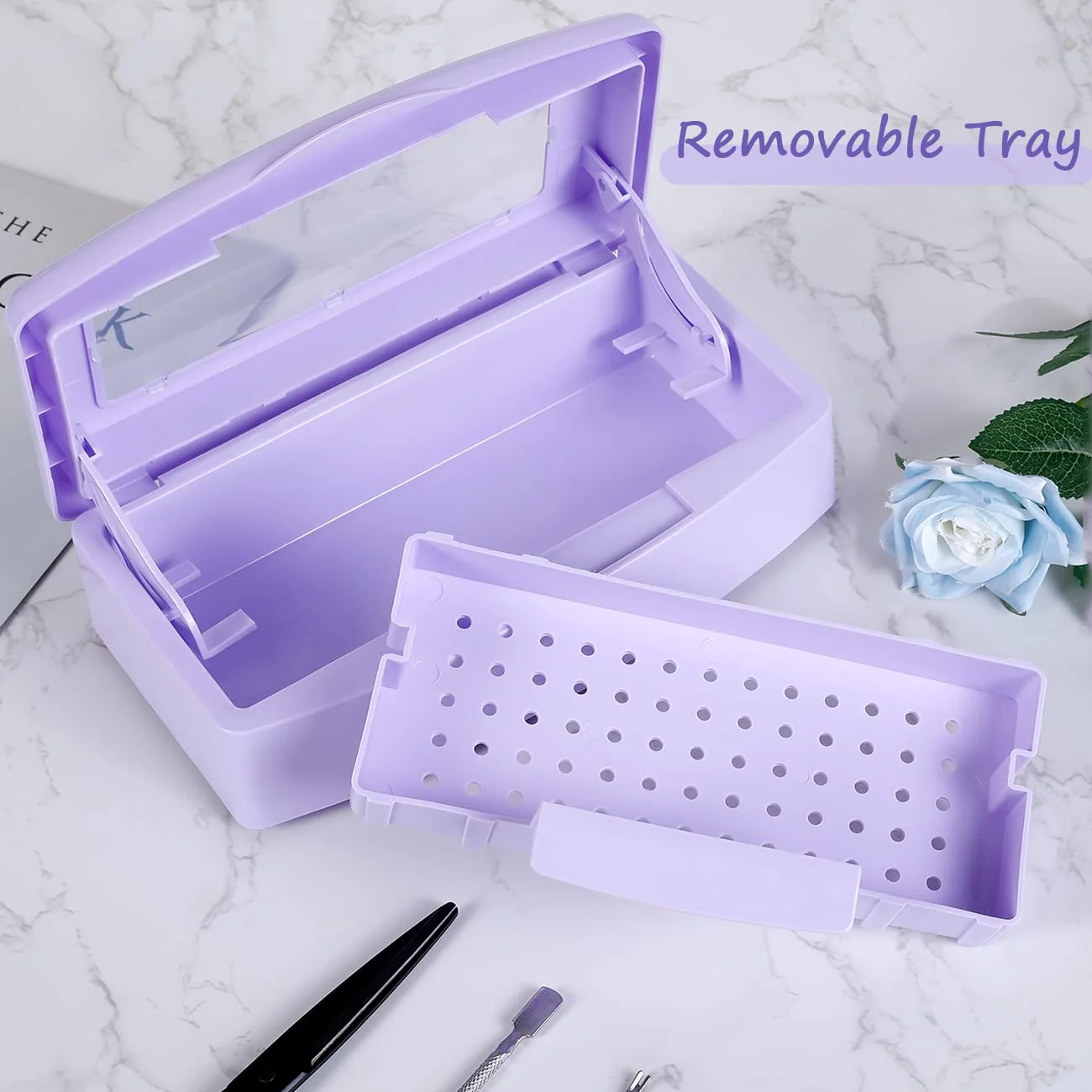 Gusnilo Nail Tool Sterilizer Box Disinfectant Jar Plastic Disinfectant Container Suitable for Nail Tools Hair Salons Beauty Centers and Manicure and Nail Equipment(Purple) - Image 5