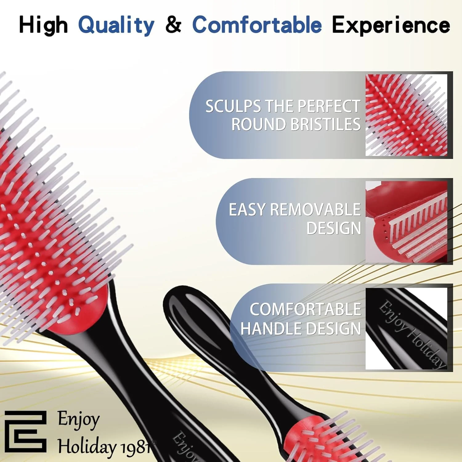 Hair Brush for Women Men Curly Wet or Dry Hair Classic Detangling Brushes 7 Row for Natural Thick Hair, Blow Styling Separating, Shaping Defining Curls Tools Travel Bristle Black Hairbrush - Image 4
