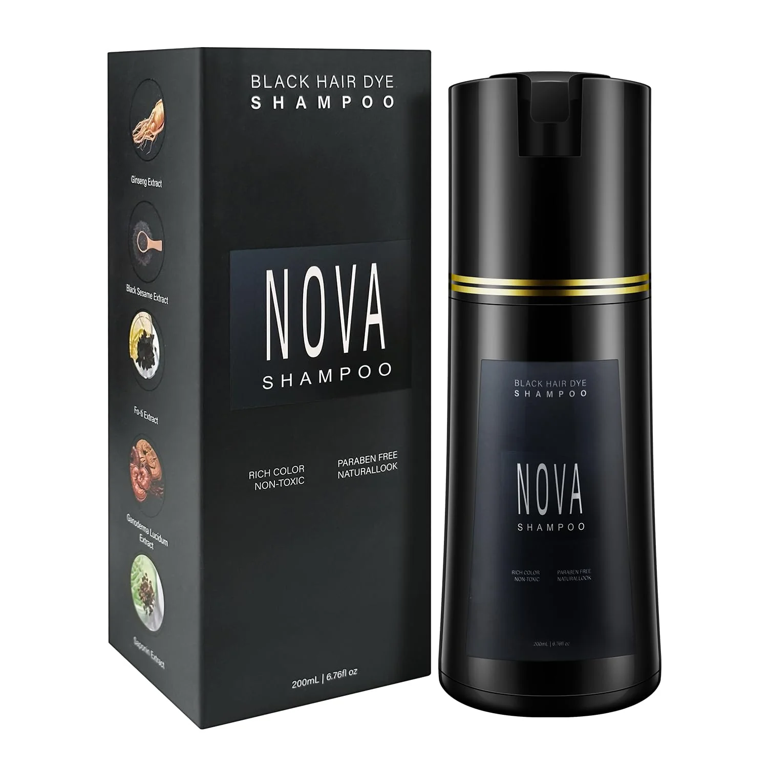 Hair Dye Shampoo & Champu Para Canas - Natural 3-in-1 Instant Gray Coverage for Men & Women (Black)