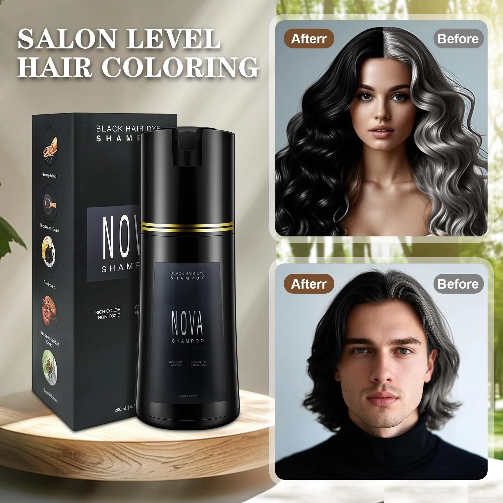 Hair Dye Shampoo & Champu Para Canas - Natural 3-in-1 Instant Gray Coverage for Men & Women (Black) - Image 2