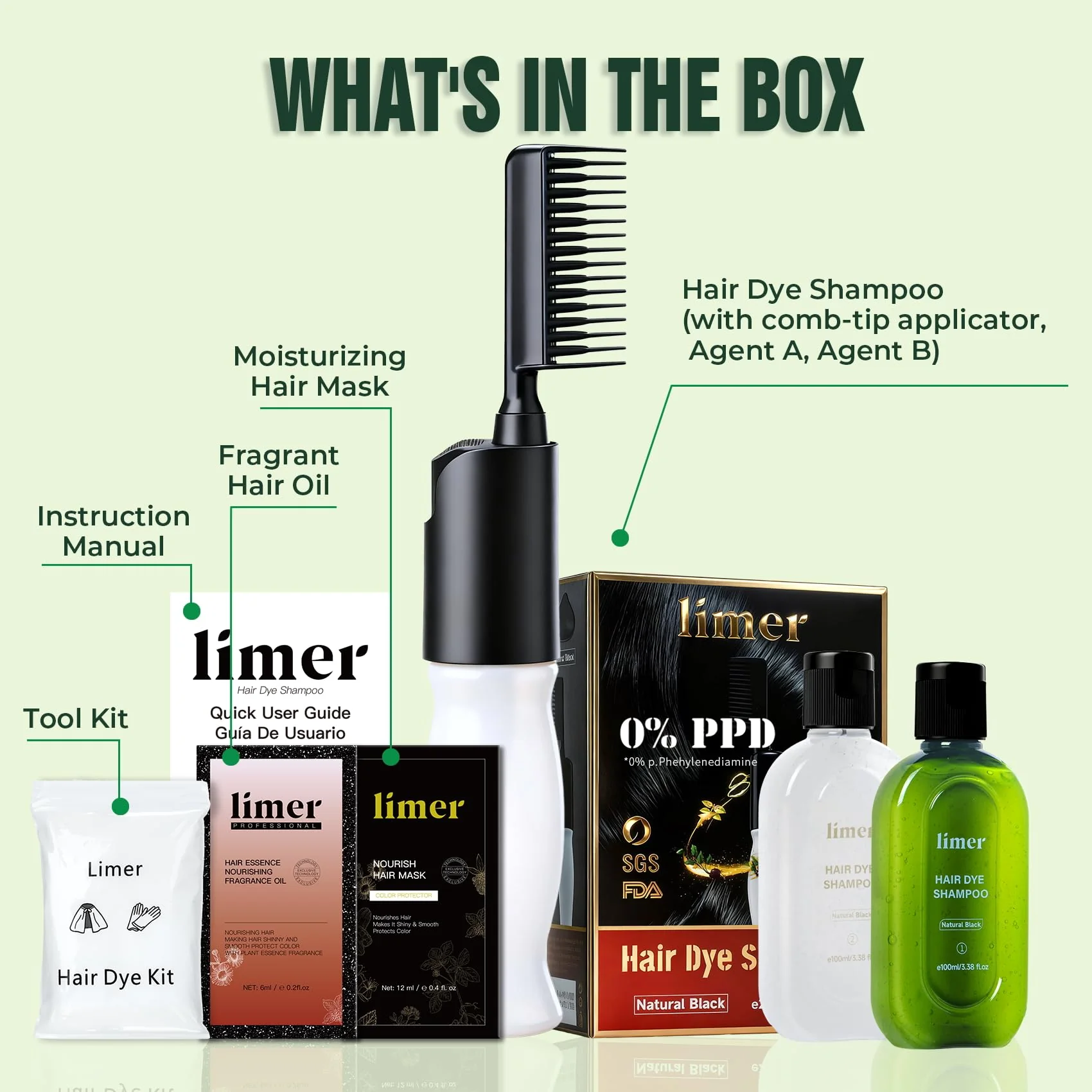 Hair Dye Shampoo PPD-Free for Sensitive Scalp, Comb-In Root Touch-Up Light Brown 6 in 1 Herbal Gentle Formula Gray Coverage for Men Women, Ammonia-Free, Semi-Permanent (6.76fl oz/200ml) - Image 7