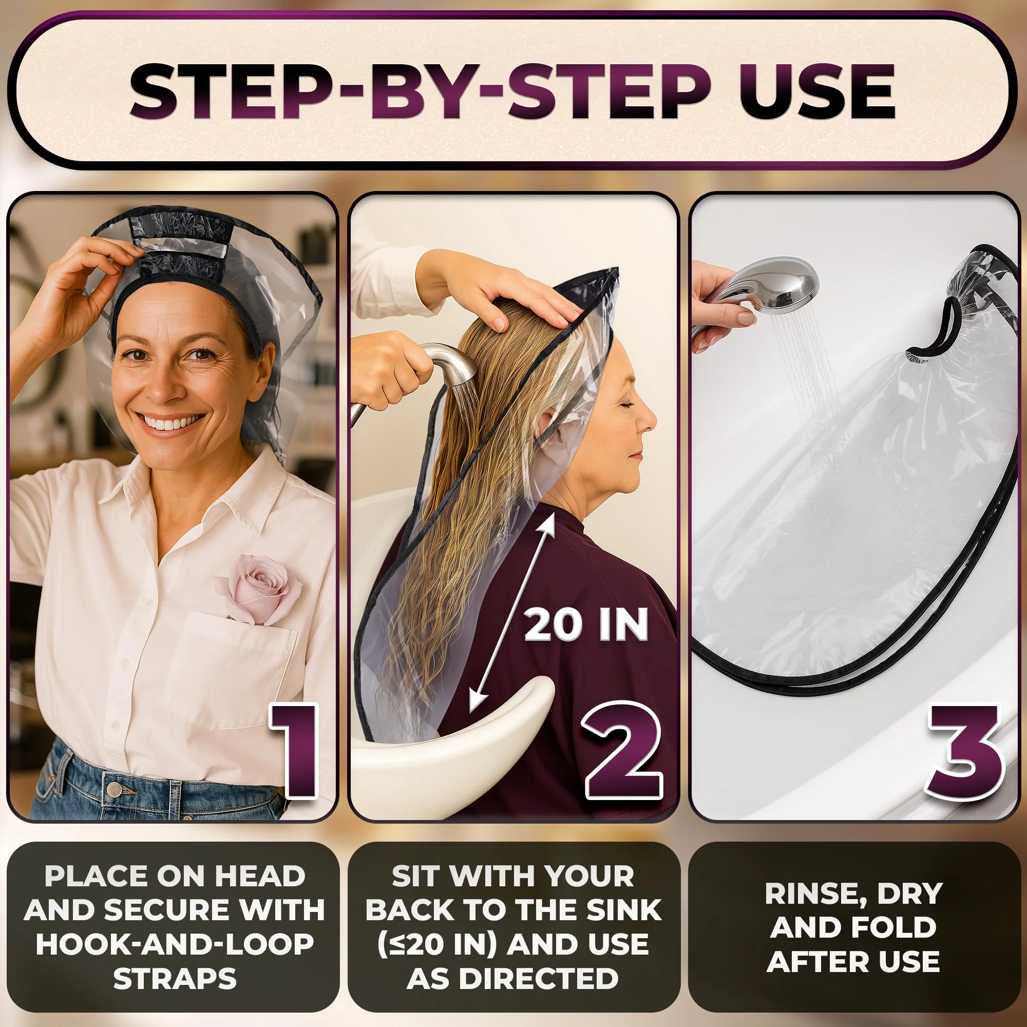 Hair Funnel for Washing Hair for Elderly – Shampoo Cape with Waterproof PVC Build 20"x9.5" for Upright Sink Washing & No-Rinse Care – Shampoo Caps no Rinse for Gentle Bedridden Support & Home Use - Image 5