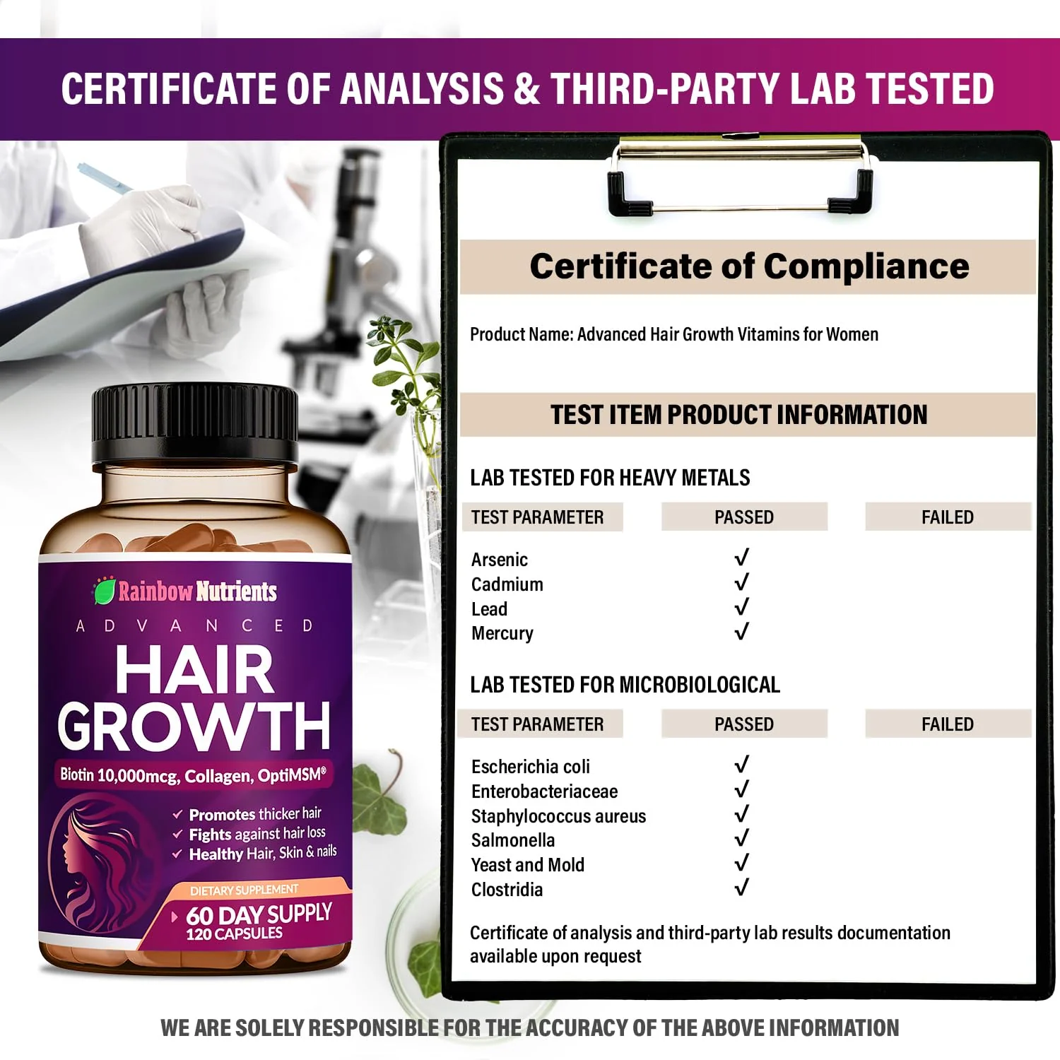 Hair Growth Vitamins for Women | Biotin 10,000mcg, Collagen, Patented OptiMSM®, goMCT®, Saw Palmetto | Naturally Regrow Stronger & Healthier Hair, Skin and Nails | Stops Hair Loss | 60 Day Supply - Image 7