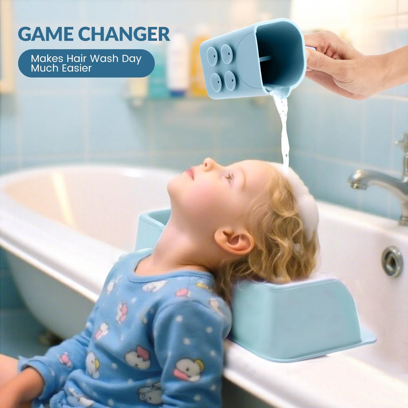 Hair Washing Station for Kids, Portable Silicone Hair Washing Basin for Sink & Bathtub, Tear-Free Shampoo Bowl with Rinse Cup,Make Wash Day Much Easier - Image 3