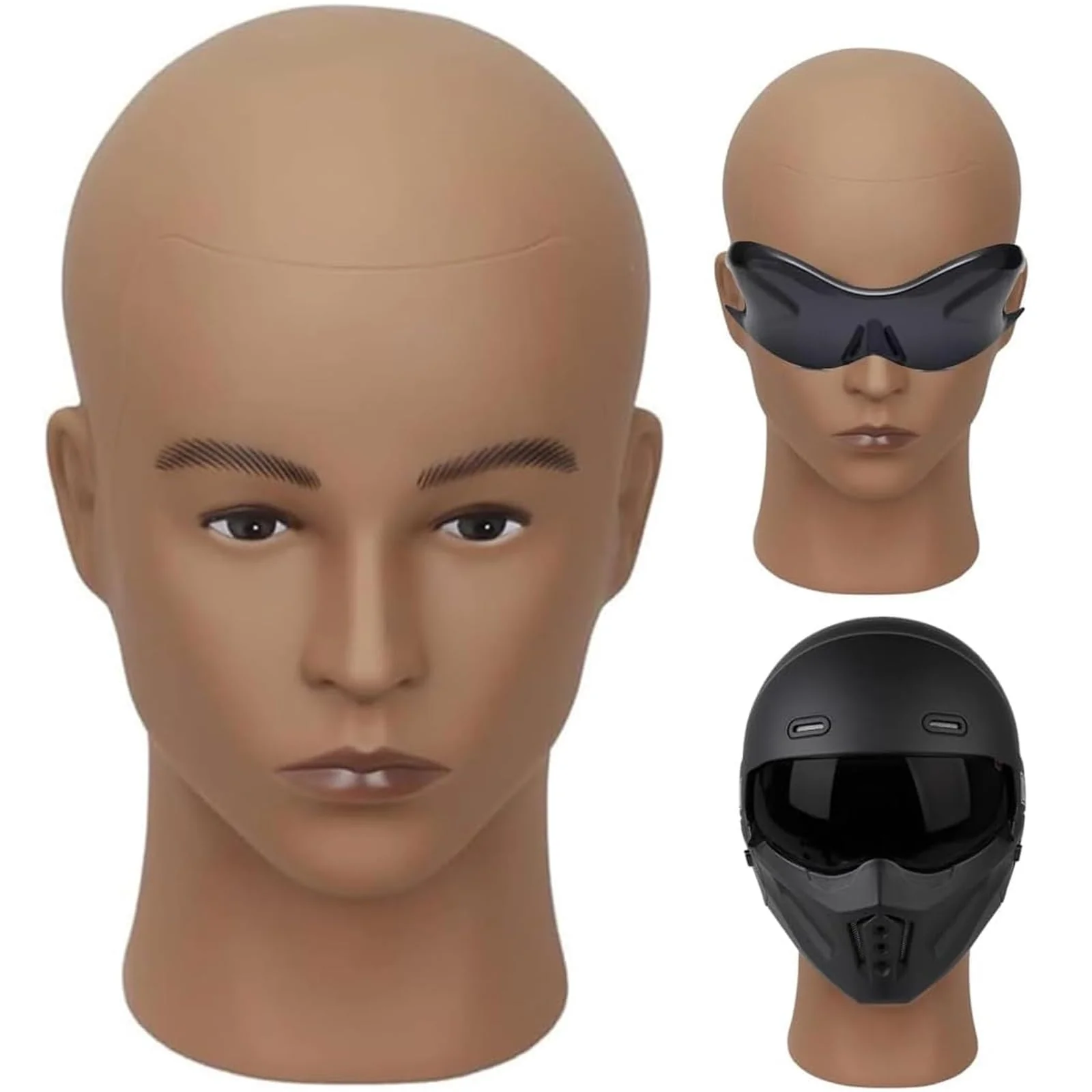 HAIRWAY Male Mannequin Head Stand Professional Cosmetology Mannequin Head Bald Training Wigs Head Stand for Wigs Making and Display with Free T-pins (Brown)