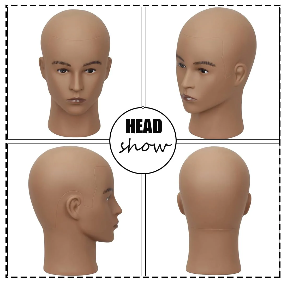 HAIRWAY Male Mannequin Head Stand Professional Cosmetology Mannequin Head Bald Training Wigs Head Stand for Wigs Making and Display with Free T-pins (Brown) - Image 6