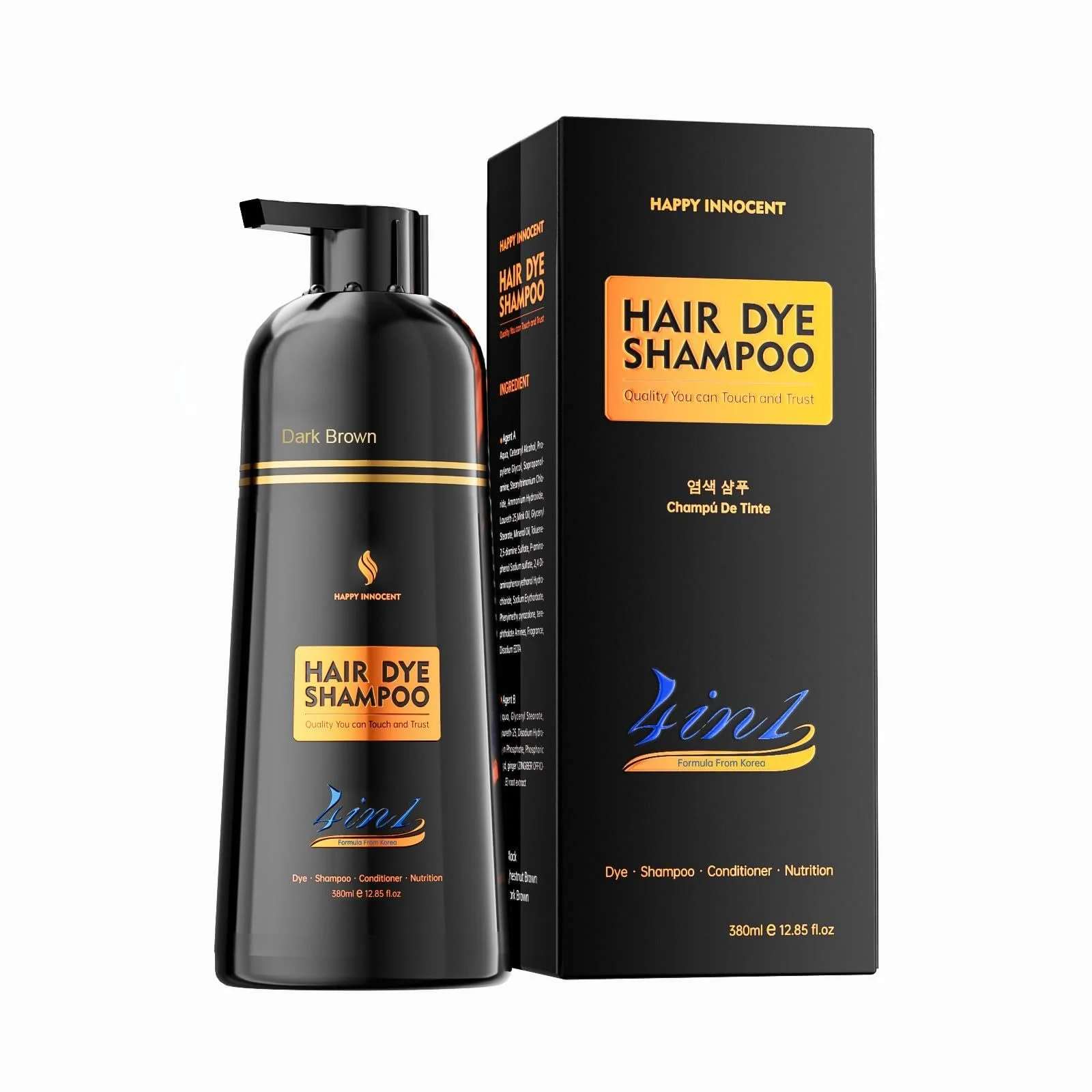 Happy Innocent Hair Color Shampoo for Gray Hair - Hair Dye Shampoo, 4 In 1 Easy to use Natural & Long-Lasting Looking Ammonia Free(Dark Brown)