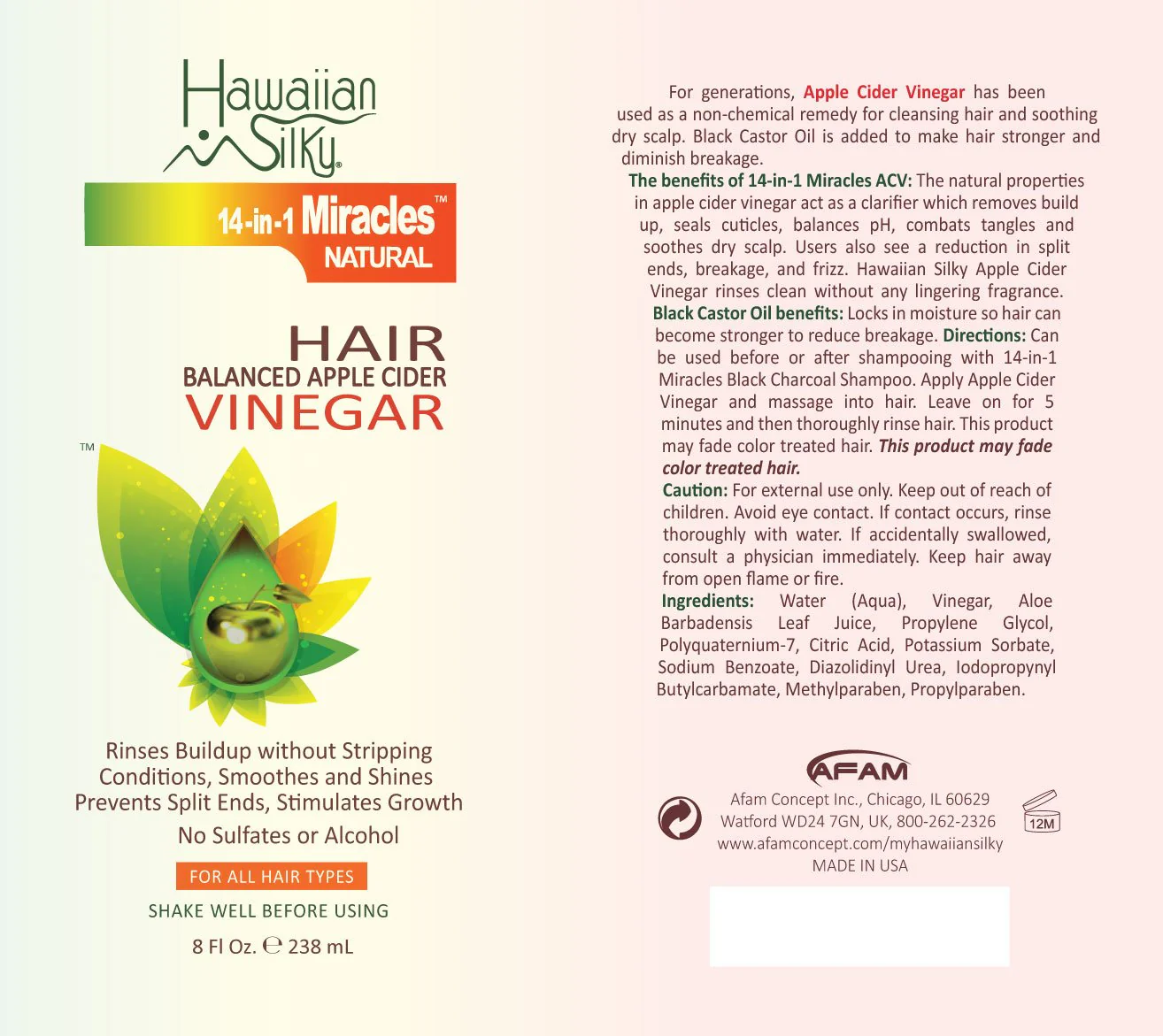 Hawaiian Silky Hawaiian silky 14-in-1 miracles balanced apple cider vinegar with black castor oil 8 fluid ounce, Brown, 8 Fl Ounce - Image 2