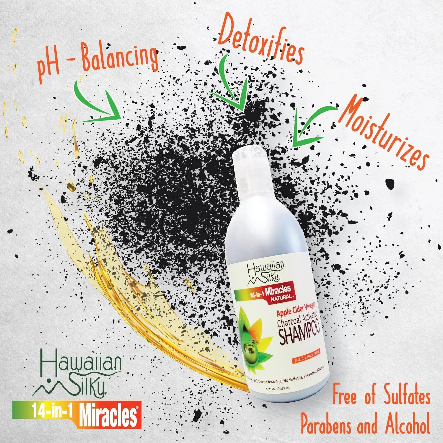 Hawaiian Silky Hawaiian silky 14-in-1 miracles charcoal activated shampoo 12 fluid ounce, White, 12 Fl Ounce - Image 4