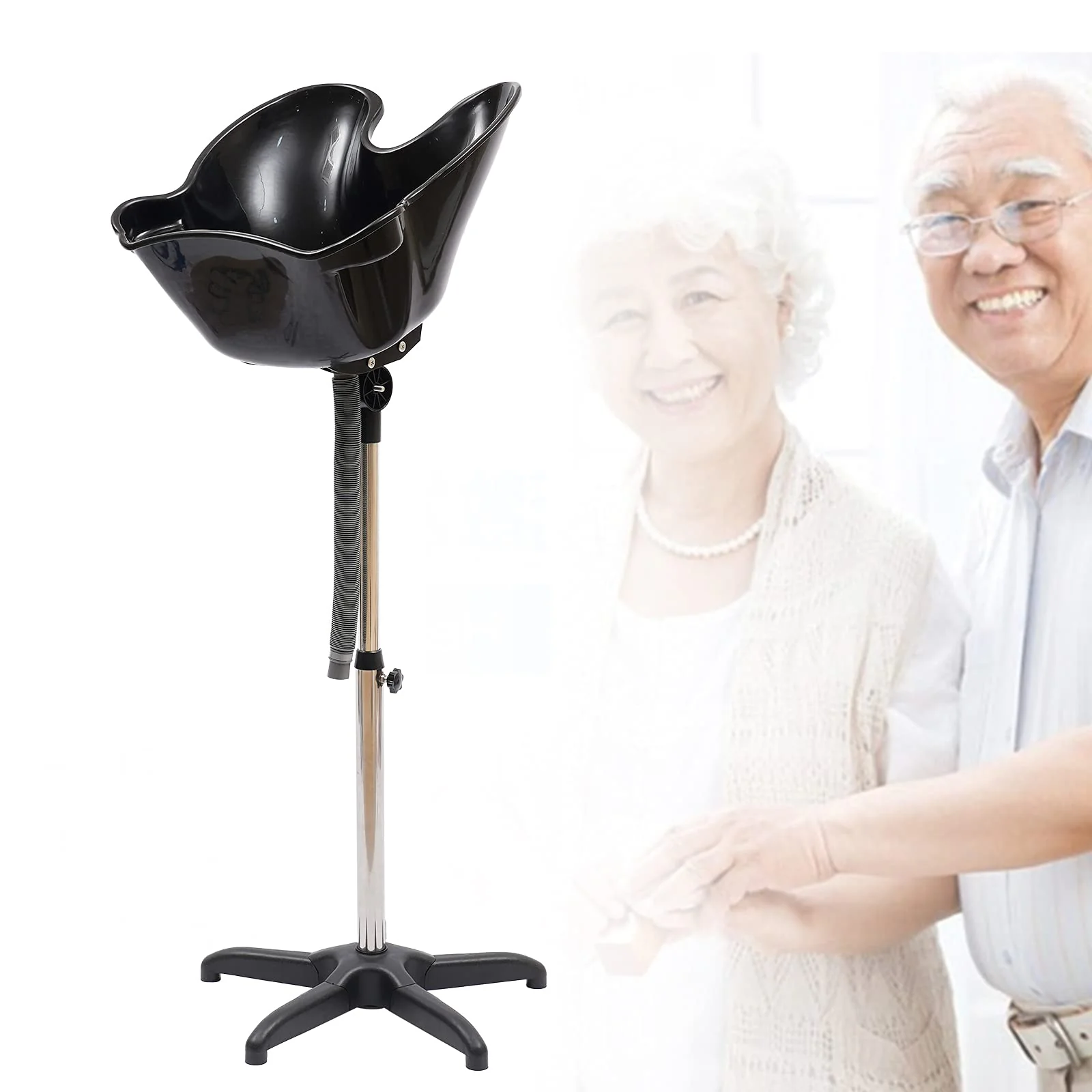 Height Adjustable Portable Salon Deep Shampoo Basin Sink Hair Treatment Bowl with Drain Hose, 37.01-48.03 inch, Hair Treatment Barber Bowl Tool for Home Barber Shop Beauty Salon Spa Equipment - Image 2
