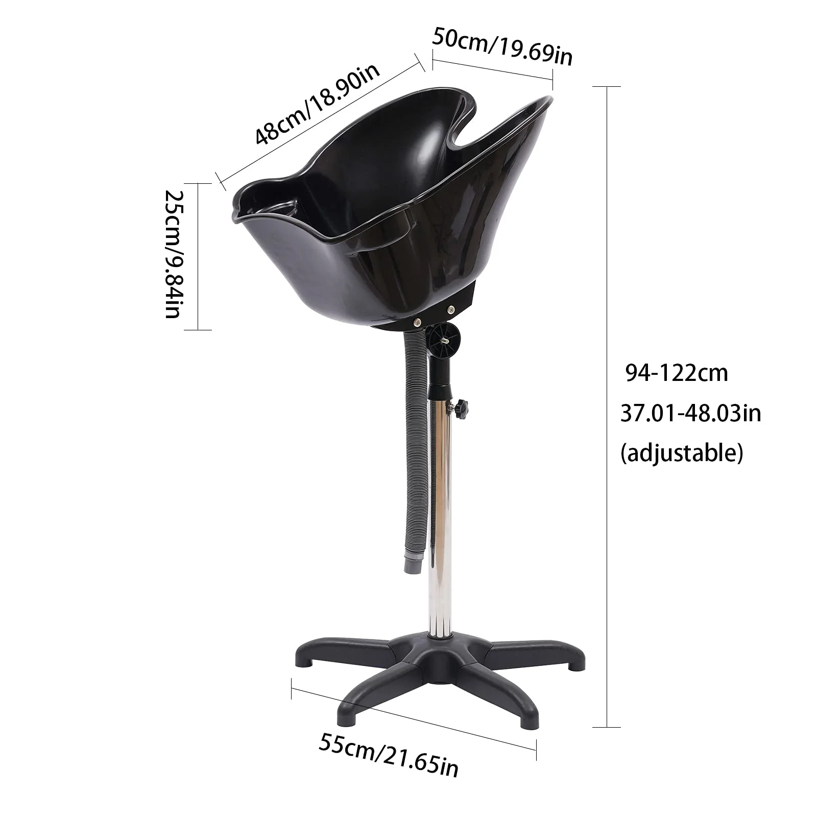 Height Adjustable Portable Salon Deep Shampoo Basin Sink Hair Treatment Bowl with Drain Hose, 37.01-48.03 inch, Hair Treatment Barber Bowl Tool for Home Barber Shop Beauty Salon Spa Equipment - Image 3