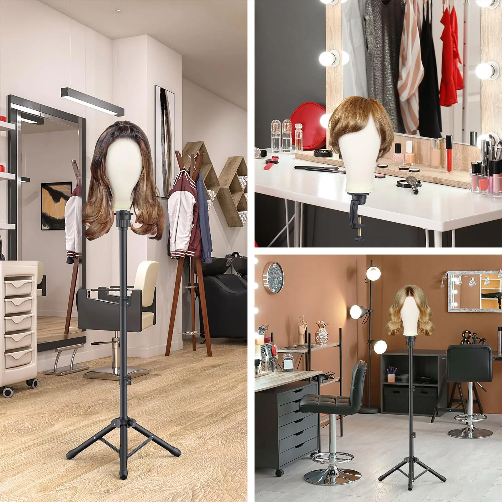 Hemndic Wig Stand with Head, Height Adjustable Wig Stand, Wig Head Stand with Mannequin Head with Extra Wig head Clamp Stand - Image 8