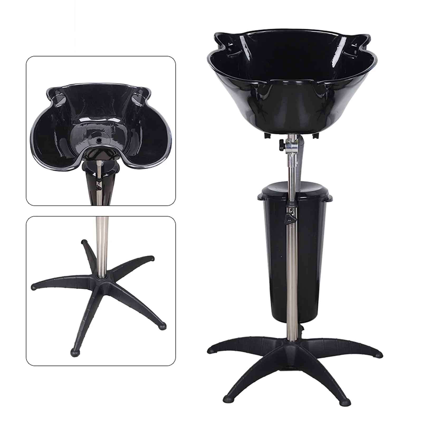 HinLIaDa Portable Shampoo Bowl, Height-Adjustable Hair Washing Sink, Salon Deep Shampoo Basin Sink for Washing Hair, Barber Salon Spa Beauty Sink Equipment Unit with Drain Pipe and Bucket (Black) - Image 4
