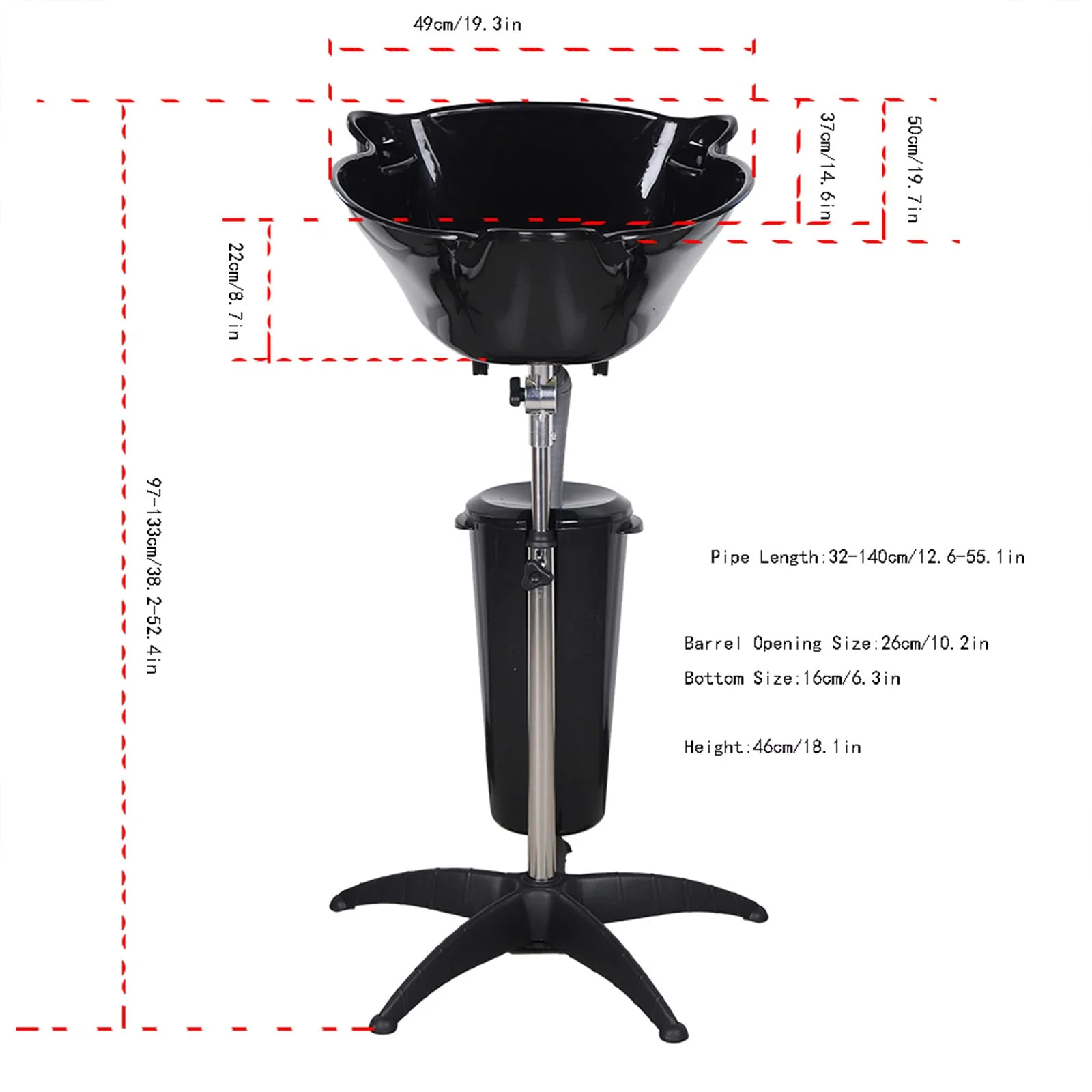 HinLIaDa Portable Shampoo Bowl, Height-Adjustable Hair Washing Sink, Salon Deep Shampoo Basin Sink for Washing Hair, Barber Salon Spa Beauty Sink Equipment Unit with Drain Pipe and Bucket (Black) - Image 7