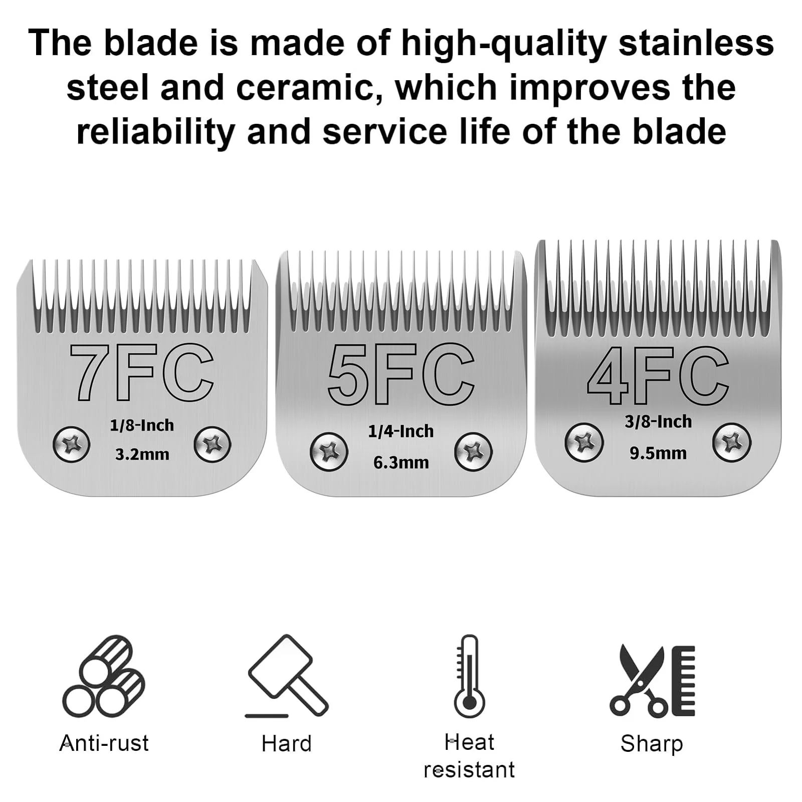 HONGNAL 3PACK Dog Grooming Clipper Replacement Blades Compatible with Andis Pet Clipper/Oster A5/Wahl KM Series Dog Clipper,Ceramic Blade & Stainless Steel Blade (4FC+5FC+7FC) - Image 2