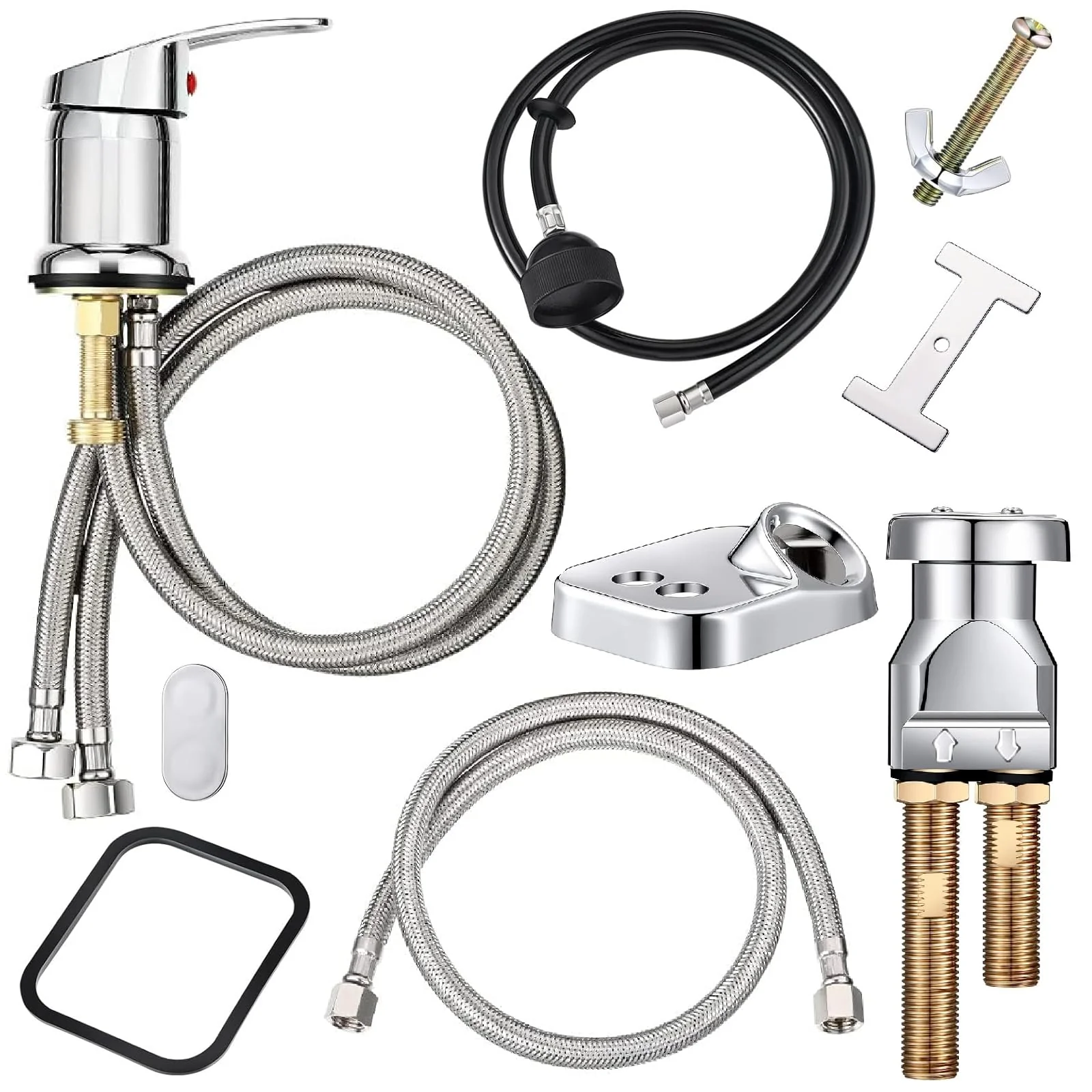 Hortsun 8 Pcs Salon Shampoo Bowl Faucet Vacuum Breaker Kit Shampoo Bowl Breaker Vacuum Set Sink Parts Replacement for Home Salon Hair Washing Station, Sink Faucet Sprayer Hose Set
