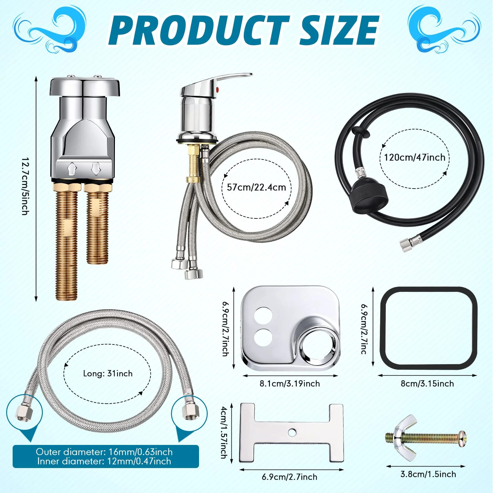 Hortsun 8 Pcs Salon Shampoo Bowl Faucet Vacuum Breaker Kit Shampoo Bowl Breaker Vacuum Set Sink Parts Replacement for Home Salon Hair Washing Station, Sink Faucet Sprayer Hose Set - Image 2