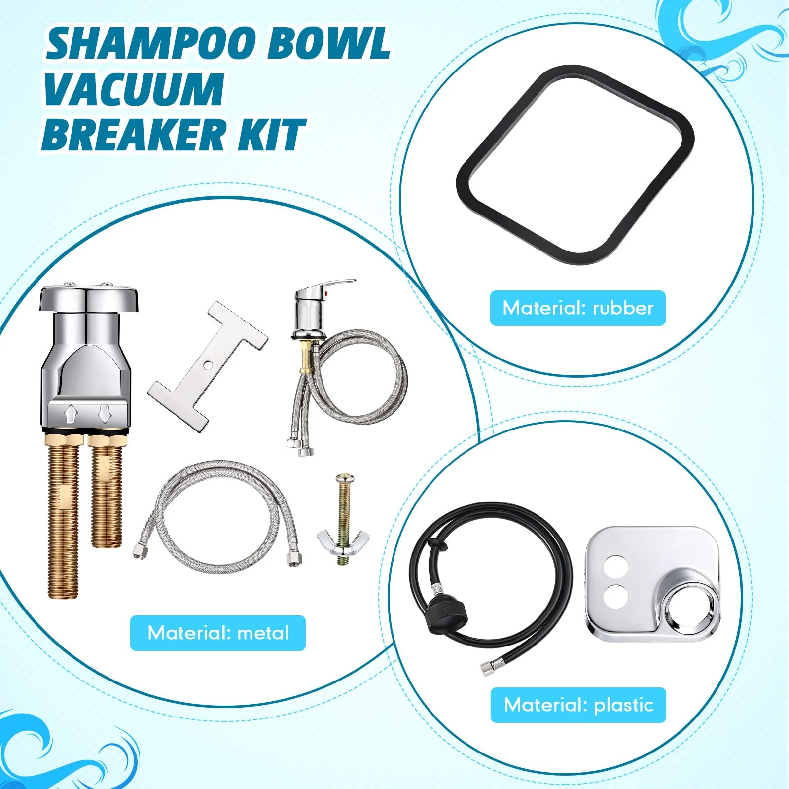Hortsun 8 Pcs Salon Shampoo Bowl Faucet Vacuum Breaker Kit Shampoo Bowl Breaker Vacuum Set Sink Parts Replacement for Home Salon Hair Washing Station, Sink Faucet Sprayer Hose Set - Image 3
