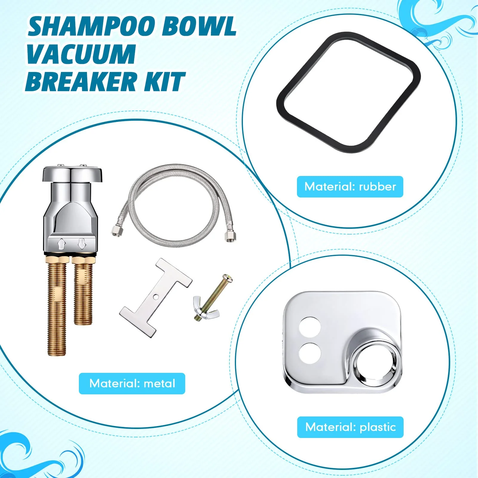 Hortsun Shampoo Bowl Vacuum Breaker Kit, Hardware Handle, 7 Pcs Stainless Steel, Chromium Plated Brass, 31 inches, for Salon Sink Parts Replacement - Image 2