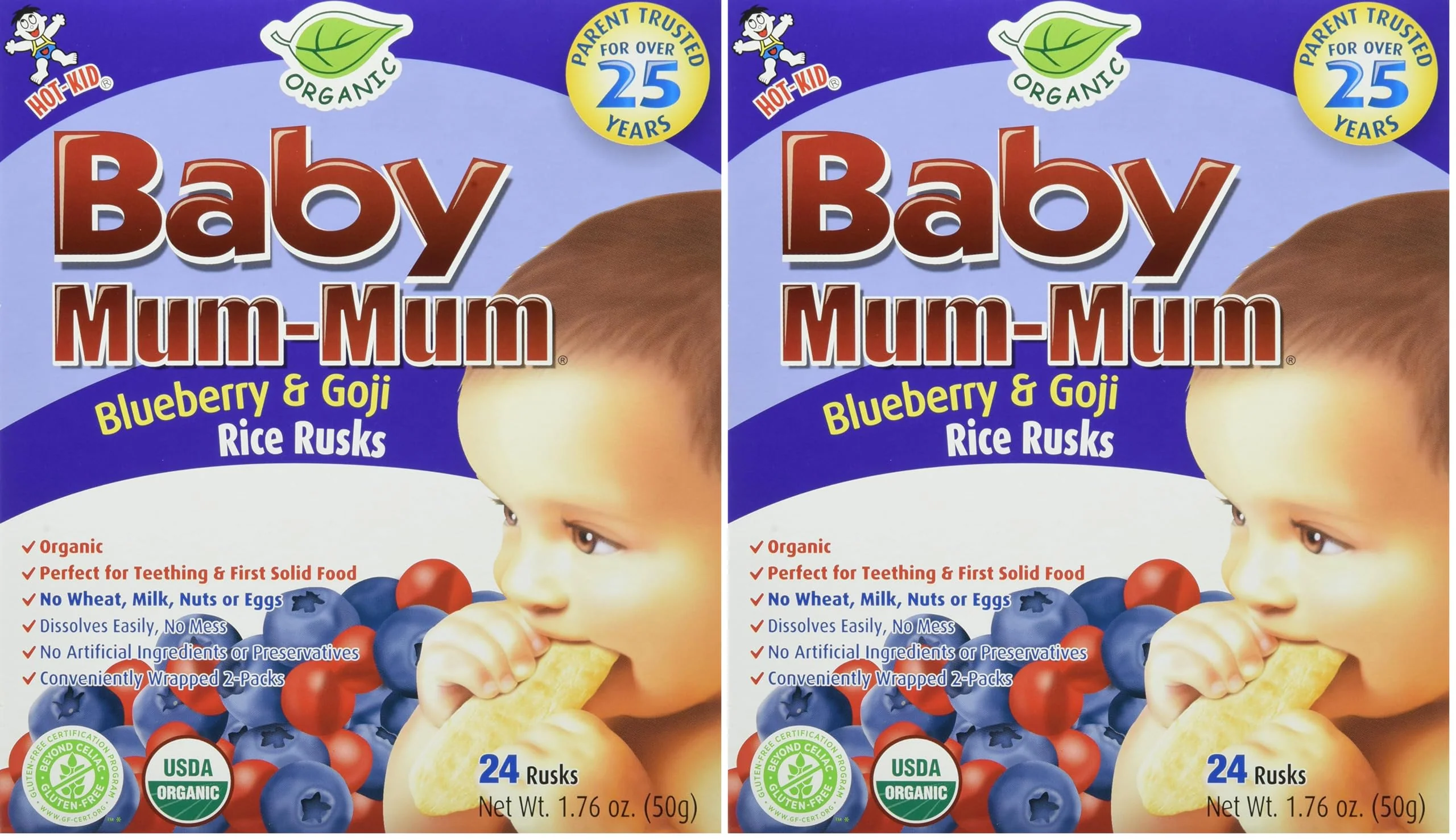 Hot-Kid Baby Mum-Mum Rice Rusks, Blueberry & Goji, 1.76 Ounce (Pack of 2)