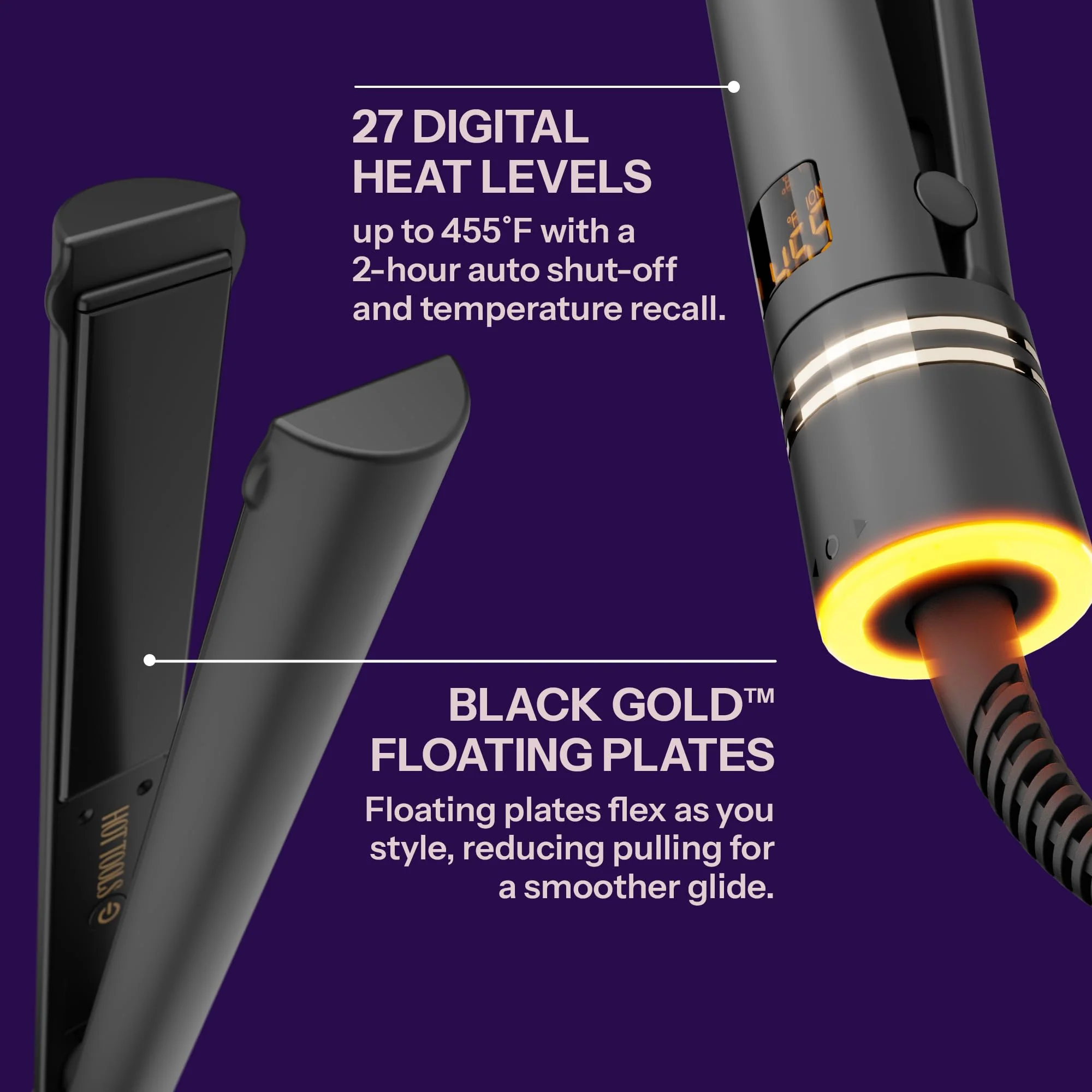 HOT TOOLS Pro Artist Black Gold Ionic 1 Inch Flat Iron - Use as Straightener for Sleek Straight Hair or Use Rounded Edges for Shiny Curls and Waves, Stylist-Preferred Styles - Image 5