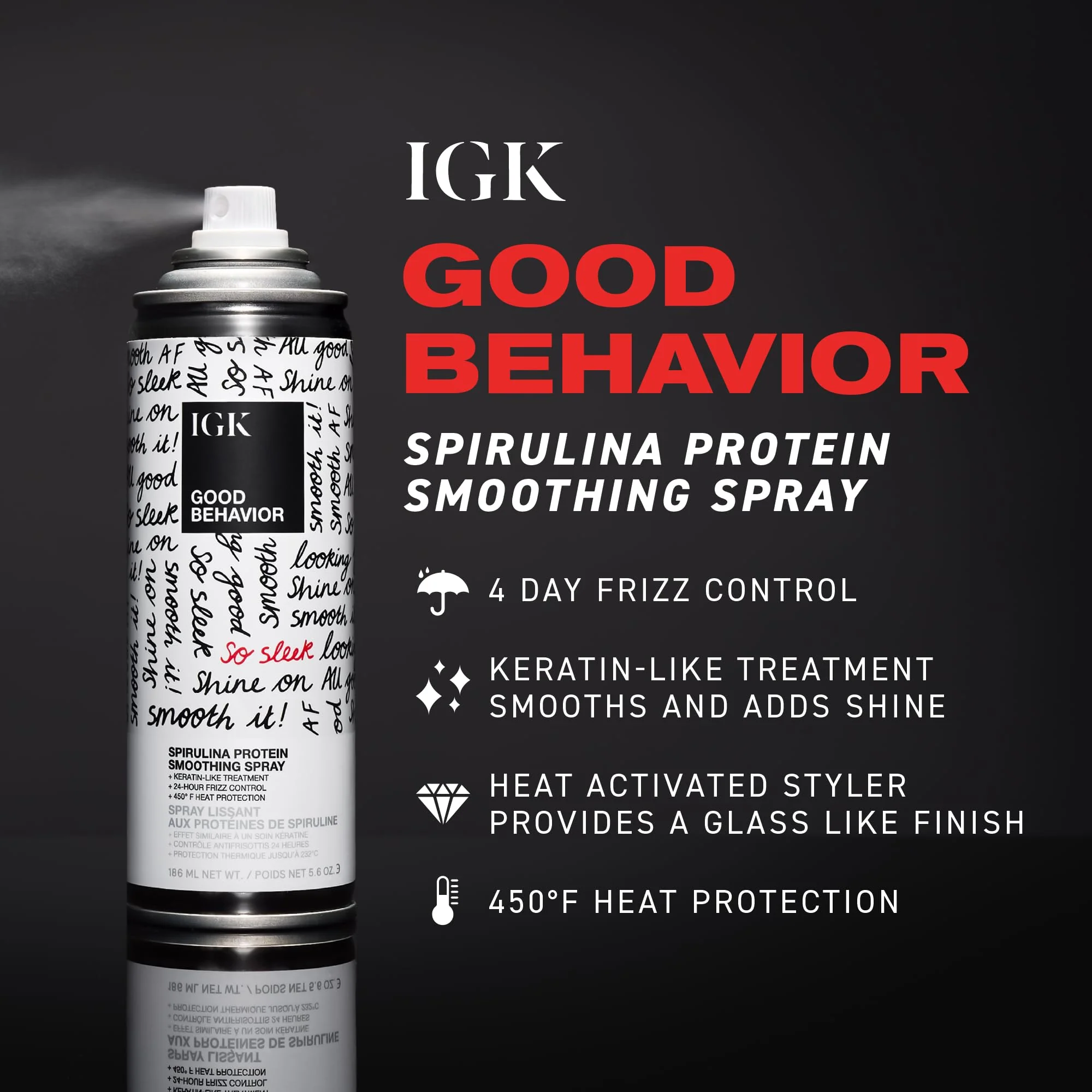 IGK GOOD BEHAVIOR Spirulina Protein Smoothing Spray | Frizz Control + Heat Protectant | Vegan + Cruelty Free | 5.6 Oz - Image 3