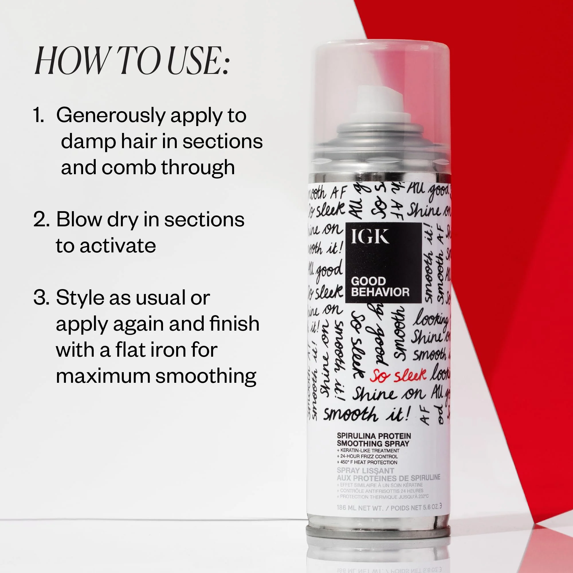 IGK GOOD BEHAVIOR Spirulina Protein Smoothing Spray | Frizz Control + Heat Protectant | Vegan + Cruelty Free | 5.6 Oz - Image 6