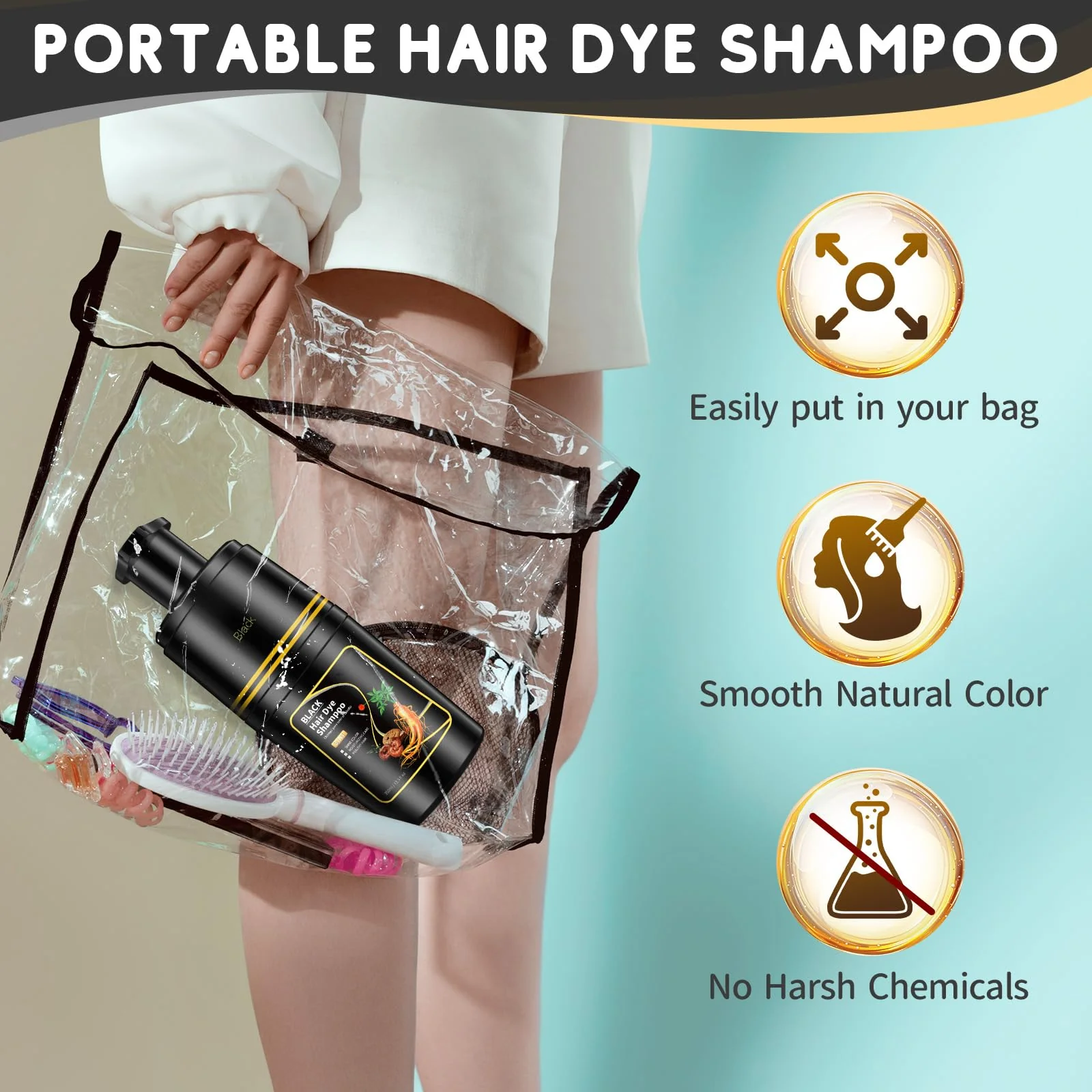 IIIMEIDU Black Hair dye Shampoo 3 in 1, Natural Hair Color Shampoo for Gray Hair, Tinte Para el Cabello for Women and Men 100% Grey Coverage, 350ml - Image 2