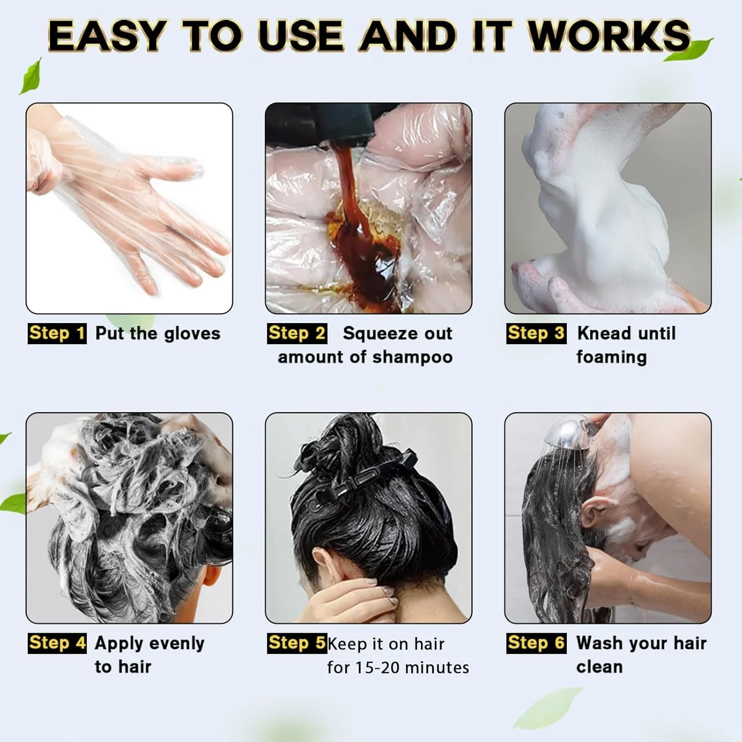 IIIMEIDU Dark Brown Hair Dye Shampoo for Gray Hair, 3 in 1 Herbal Ingredients Natural Shampoo Hair Dye for Women Men, Grey Coverage 500ml - Image 6