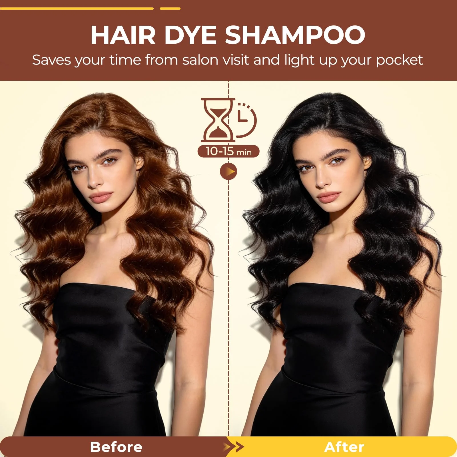 IIIMEIDU Hair Dye Shampoo for Gray Hair Coverage, 3 in 1 Natural Black Dye for Women Men, 500ml - Image 7